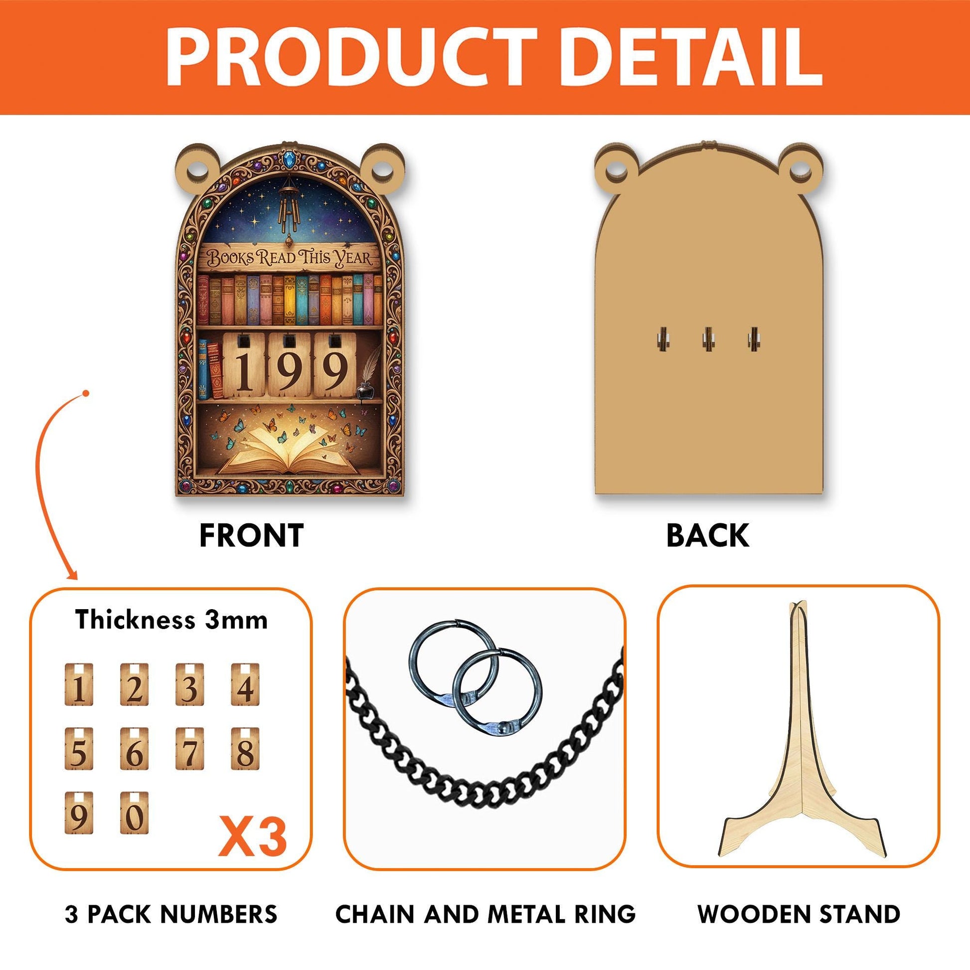 Wooden Book Tracker – Books Read This Year Display with Flip Numbers and Vintage Design image 3