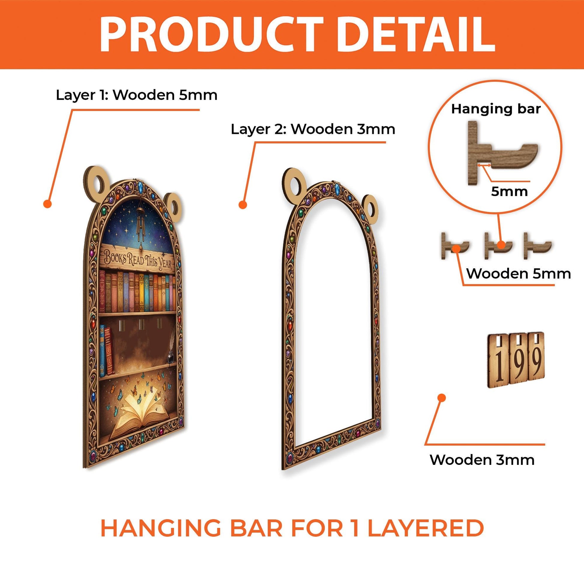 Wooden Book Tracker – Books Read This Year Display with Flip Numbers and Vintage Design image 5