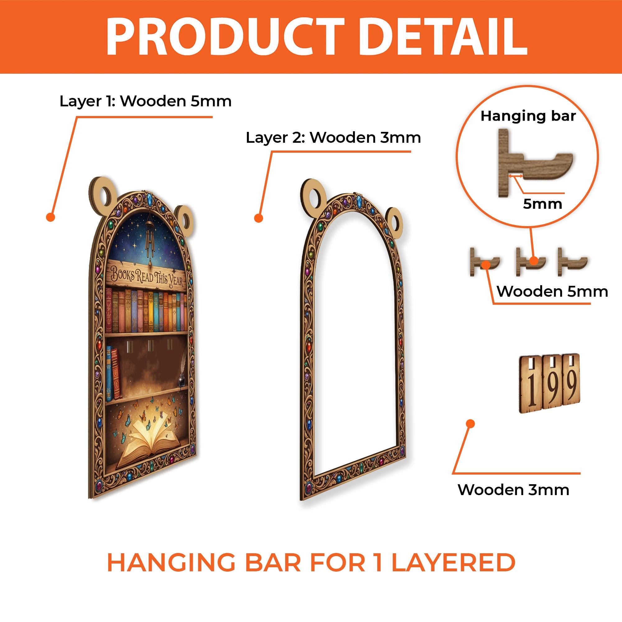 Wooden Book Tracker – Books Read This Year Display with Flip Numbers and Vintage Design image 5