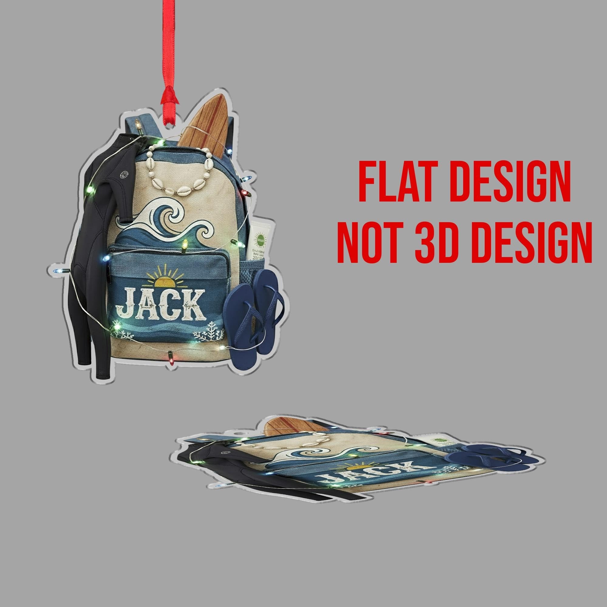 Custom Beach Backpack Ornament – Personalized Surfer Gift, Ocean Travel Keepsake image 2