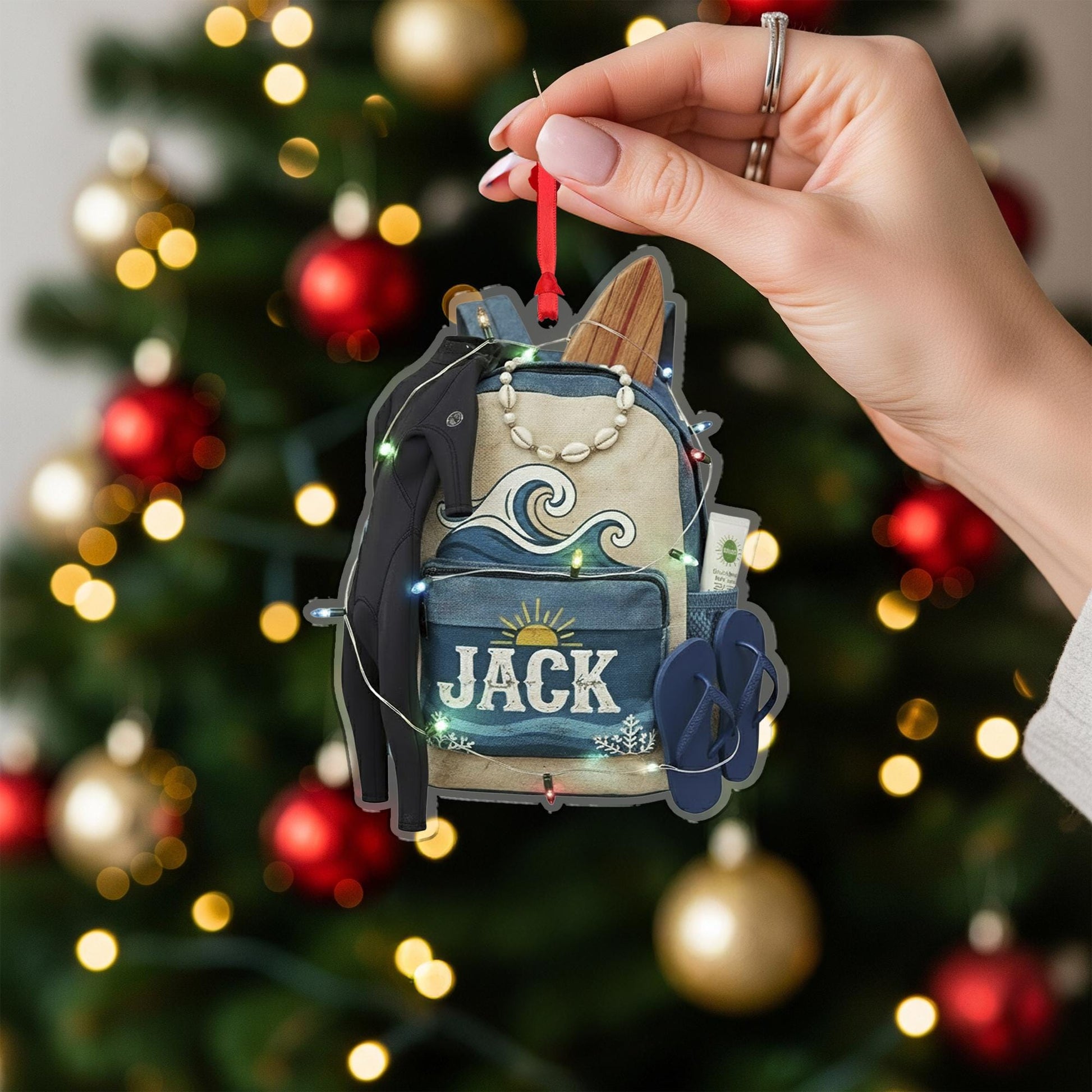 Custom Beach Backpack Ornament – Personalized Surfer Gift, Ocean Travel Keepsake image 7