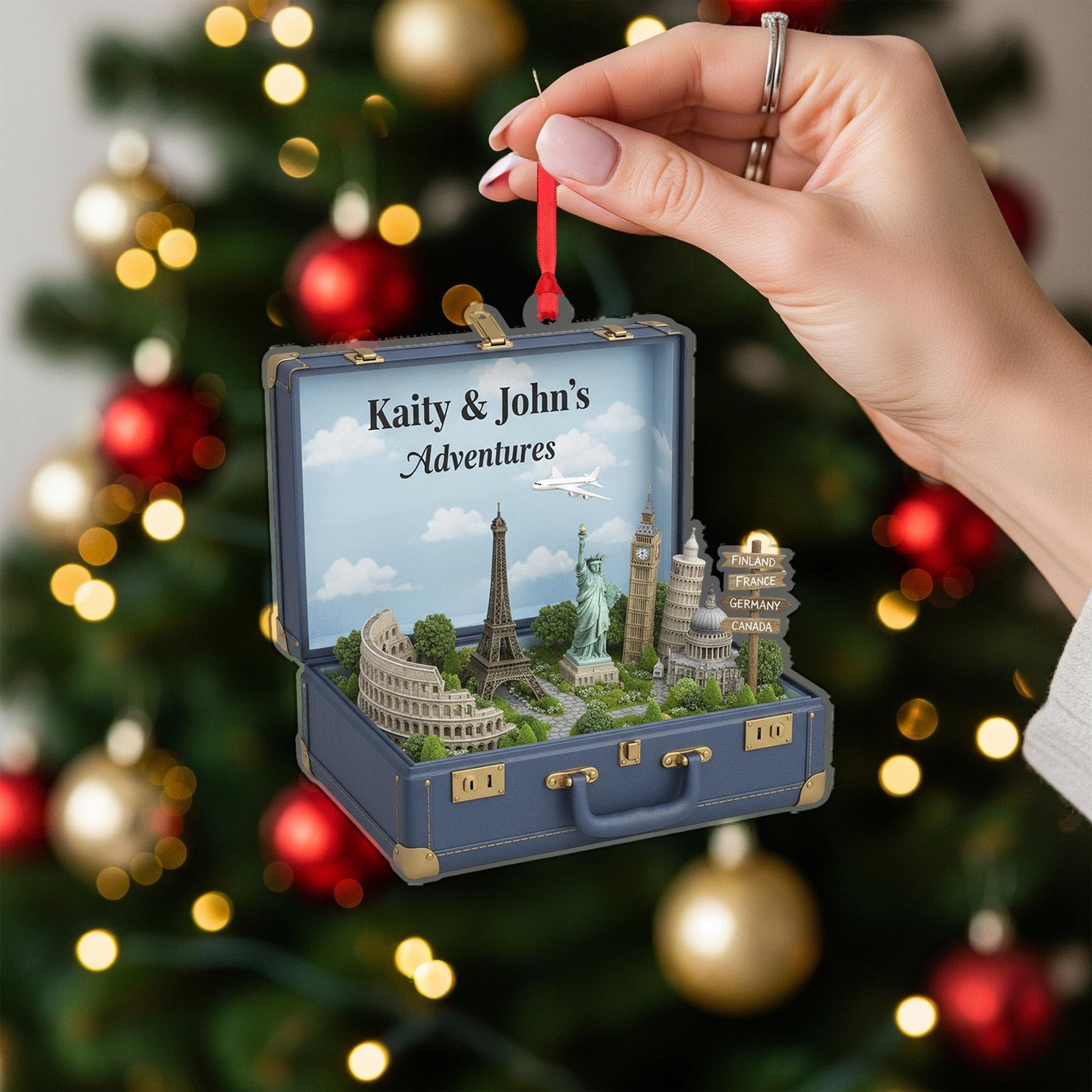 Custom Travel Ornament – Personalized Suitcase Keepsake Gift for Couples & Travelers image 3