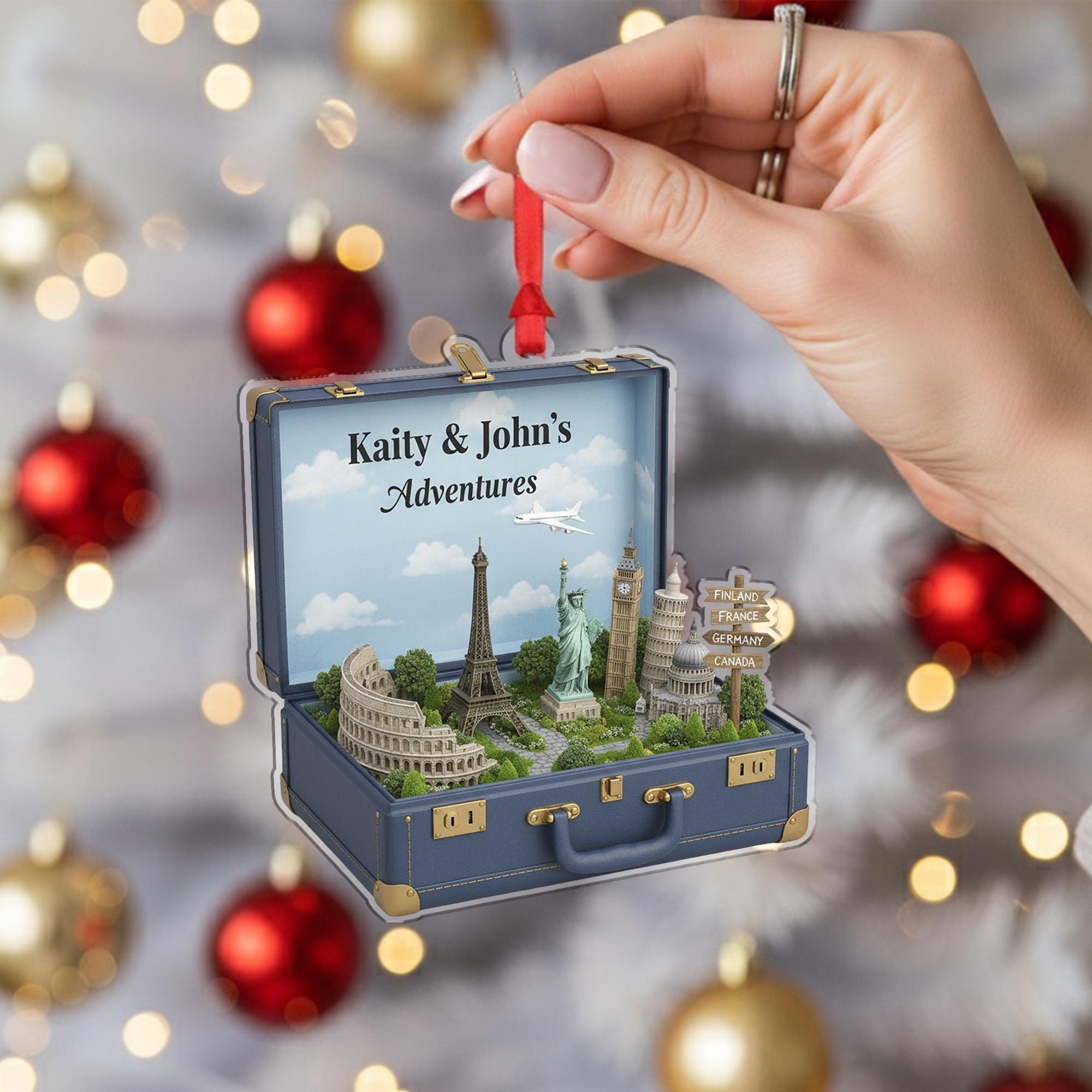 Custom Travel Ornament – Personalized Suitcase Keepsake Gift for Couples & Travelers image 4