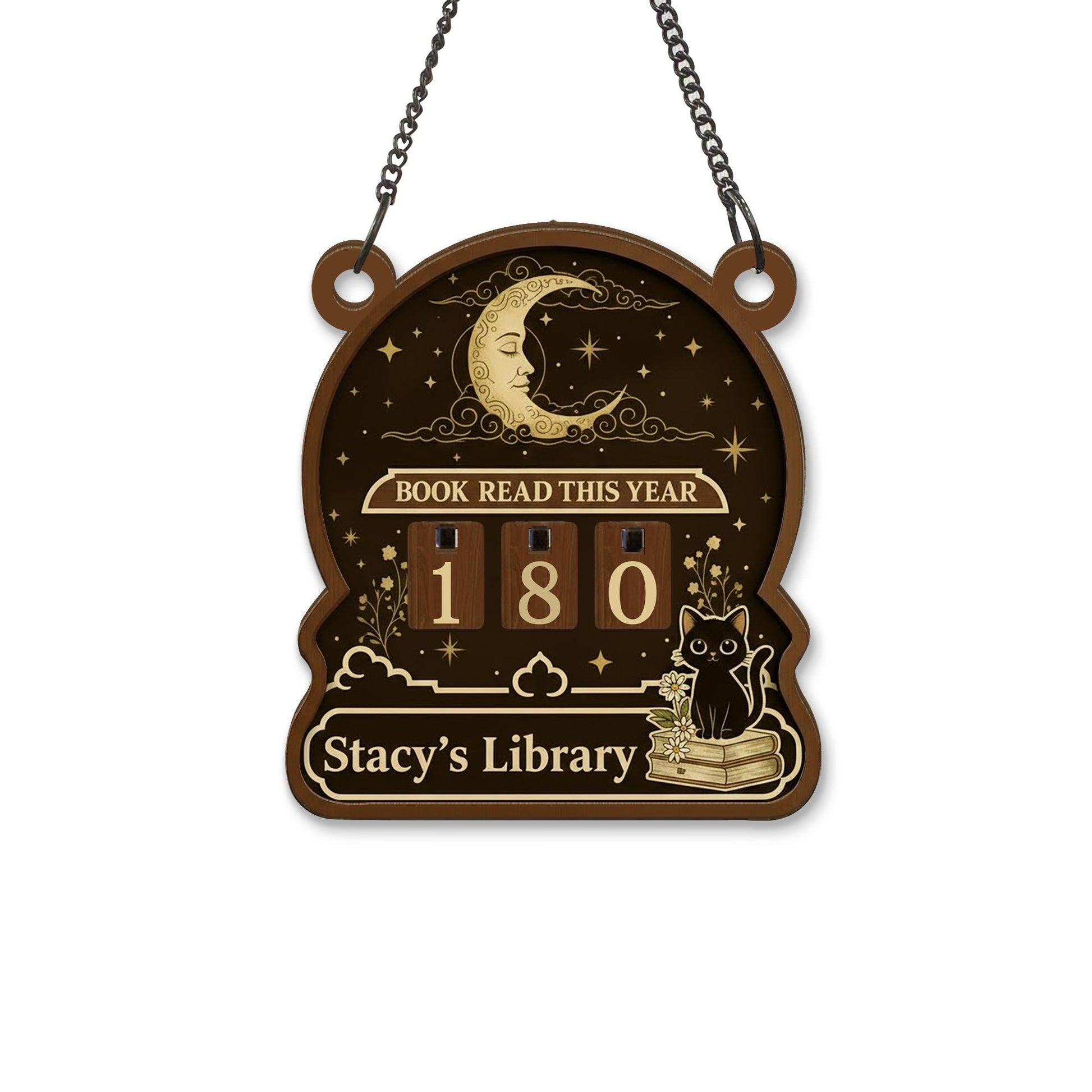 Custom Black Cat Book Tracker Sign – Reading Goal Counter Gift for Book Lovers image 2