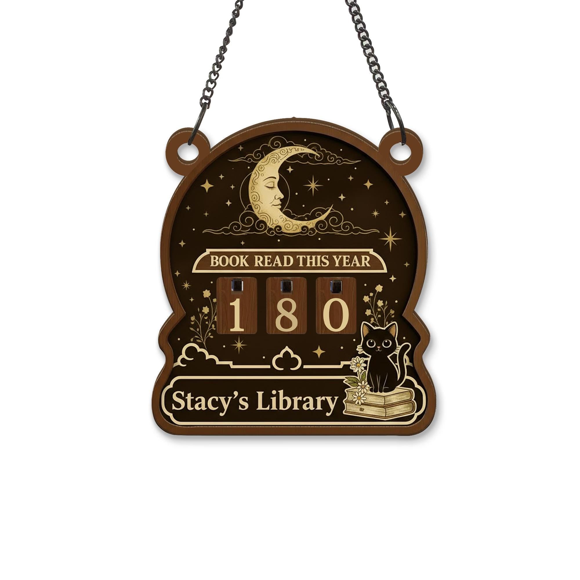 Custom Black Cat Book Tracker Sign – Reading Goal Counter Gift for Book Lovers image 2