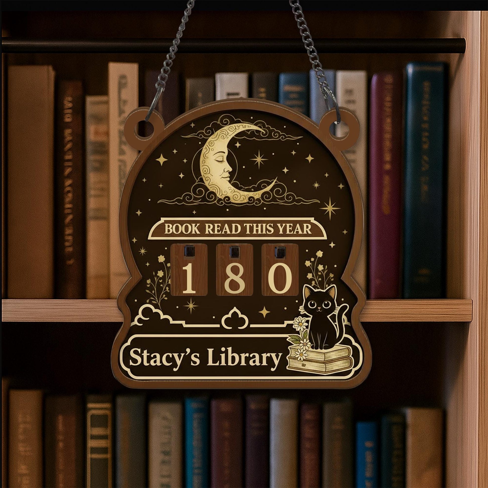 Custom Black Cat Book Tracker Sign – Reading Goal Counter Gift for Book Lovers image 6