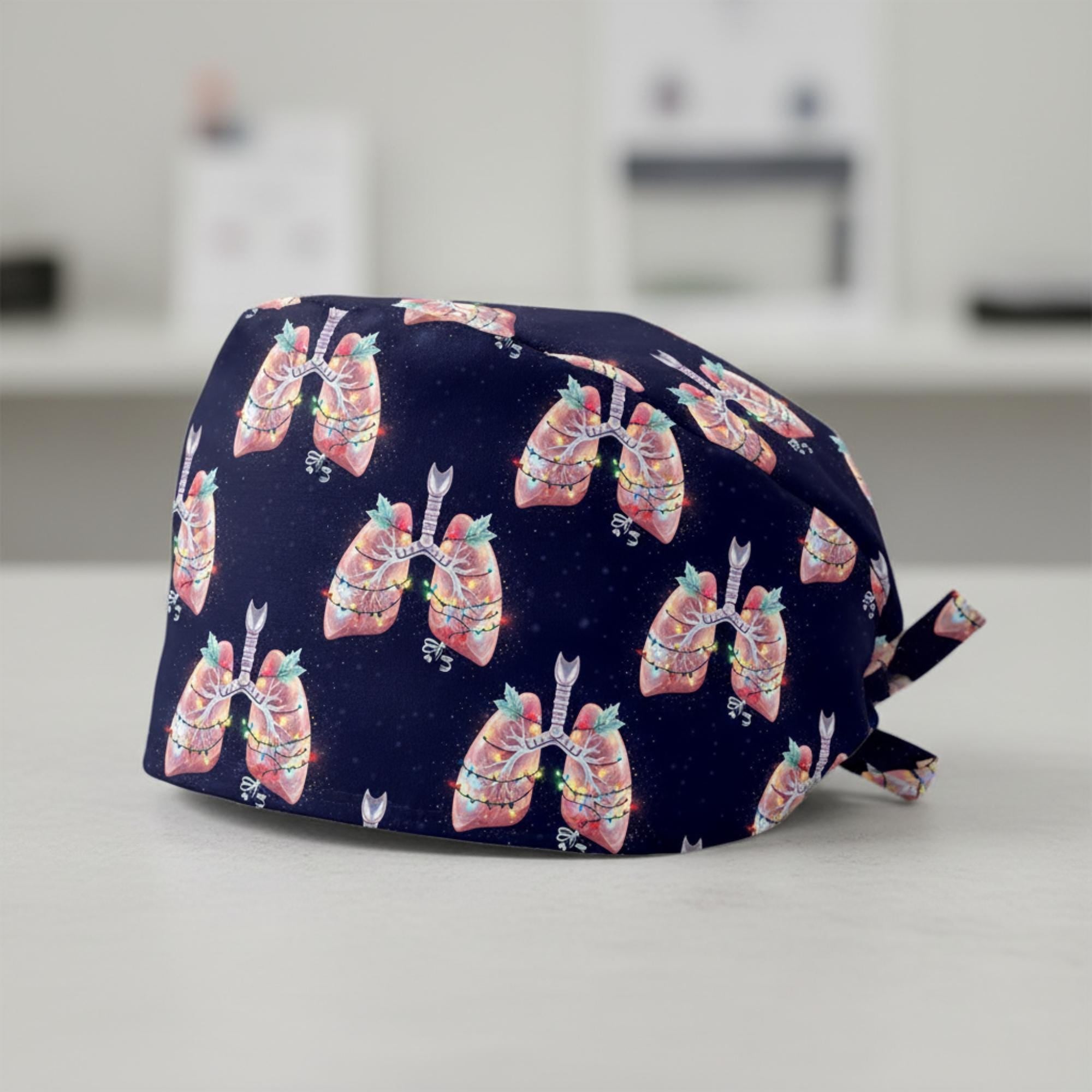 Anatomical Lungs Christmas Scrub Cap – Personalized Holiday Nurse Surgical Hat image 1
