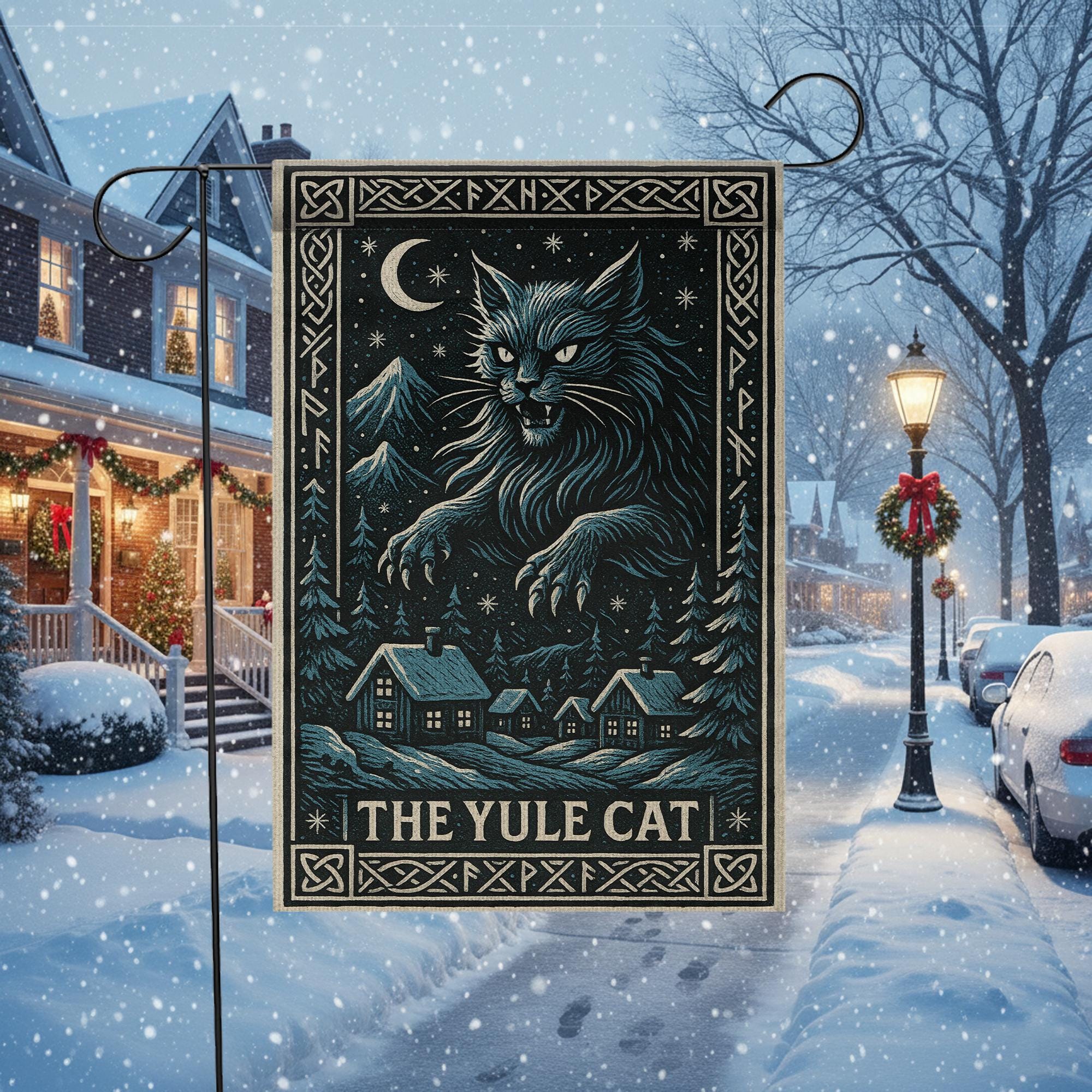 Winter Solstice Krampus Garden Flag – Creepy Yule Cat Outdoor Decor for Holiday Season image 2