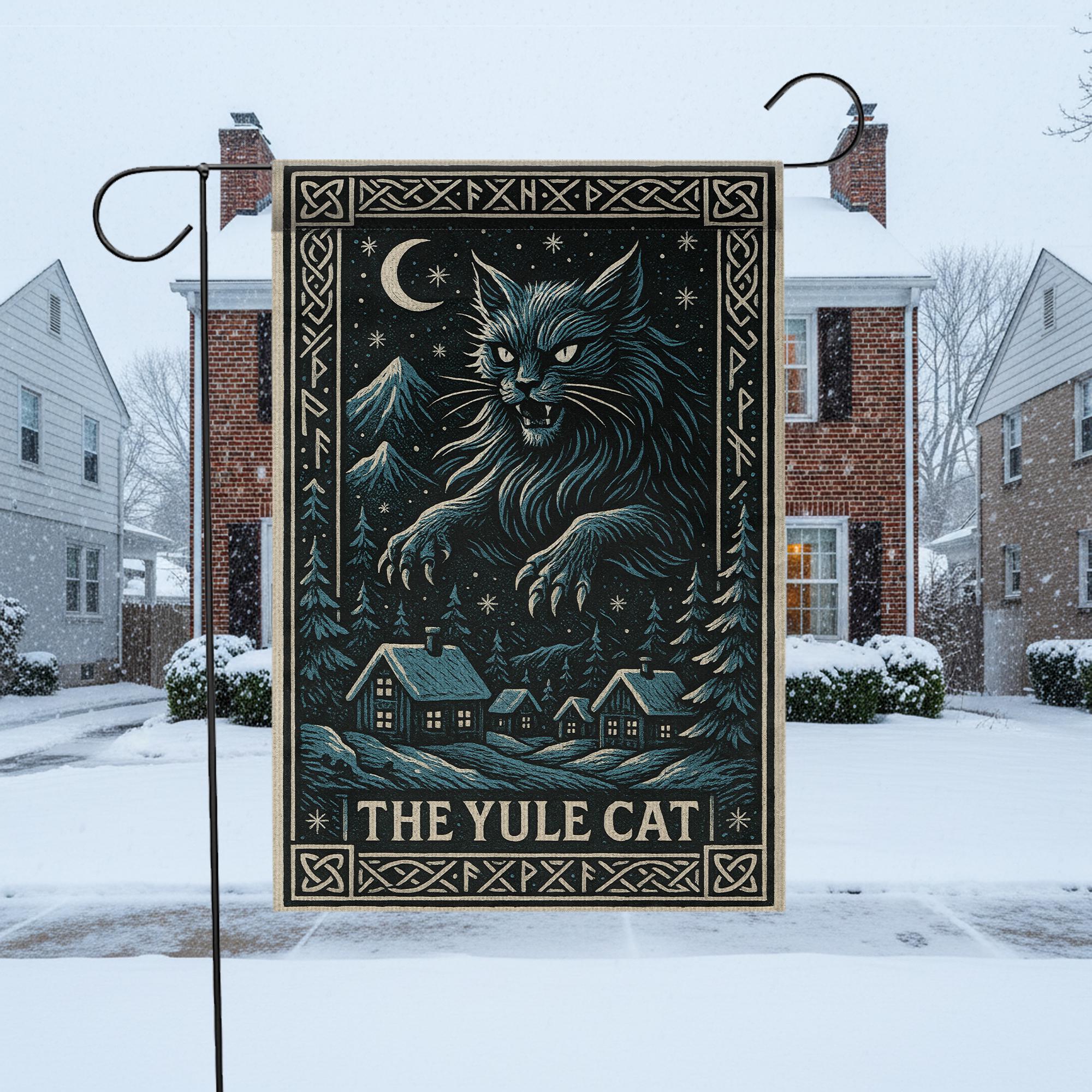 Winter Solstice Krampus Garden Flag – Creepy Yule Cat Outdoor Decor for Holiday Season image 1