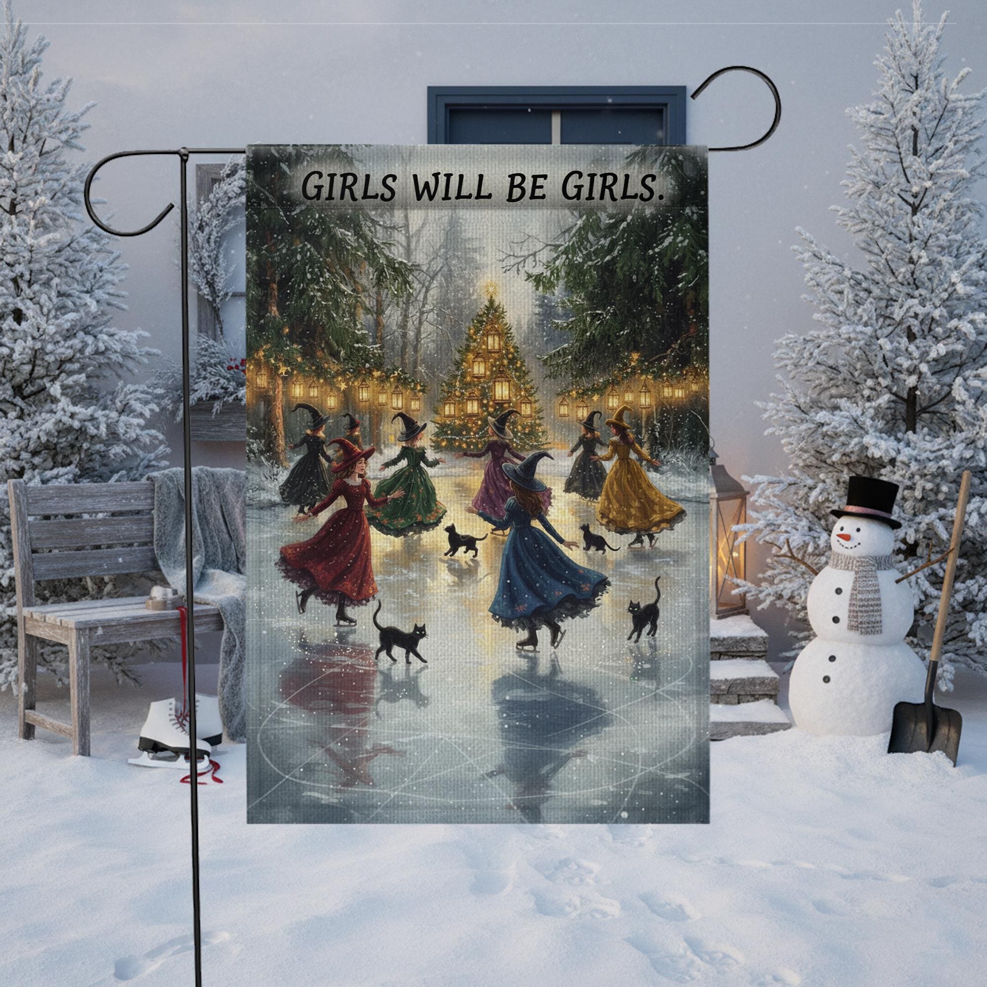 Winter Solstice Witches Garden Flag – Pagan Yule Witch Outdoor Yard Decor image 3