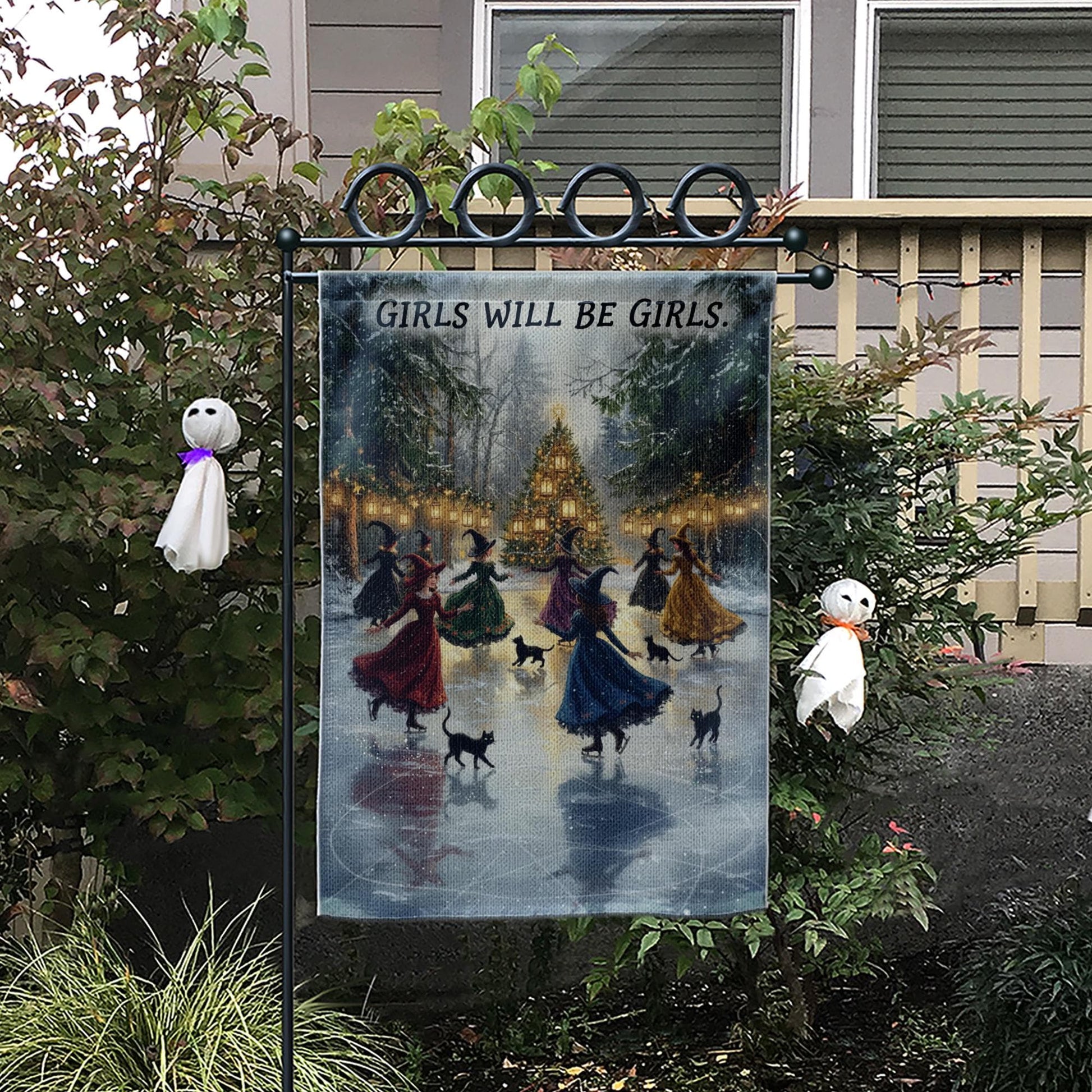 Winter Solstice Witches Garden Flag – Pagan Yule Witch Outdoor Yard Decor image 4