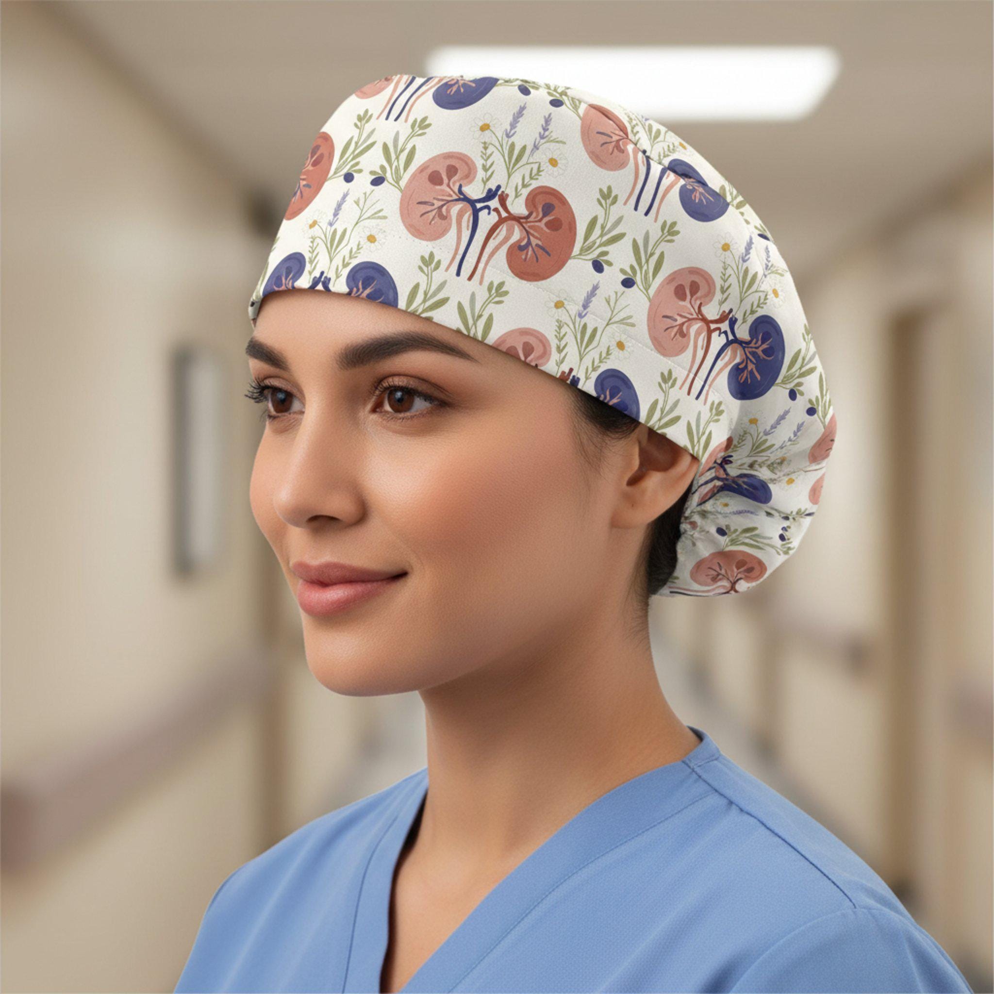 Anatomy Floral Kidney Scrub Cap: Women's Medical Surgical Hat image 2