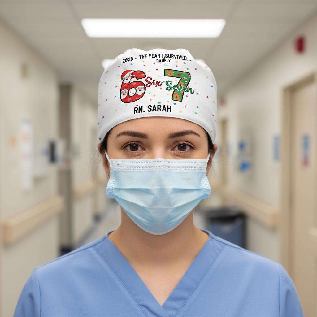 Scrub Cap Surgical Hat Teal Christmas Lung Print: Medical Holiday DNA Cap image 1