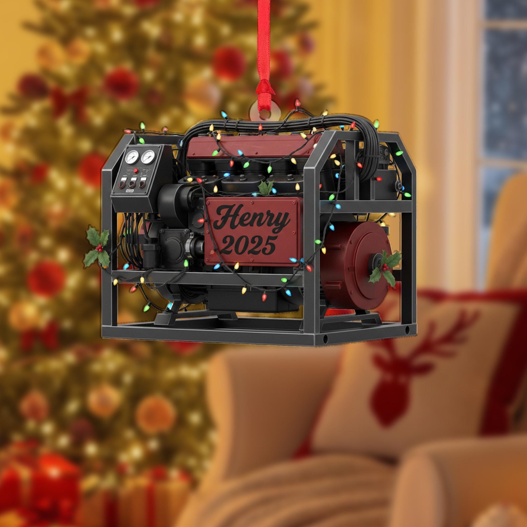 Personalized Generator Ornament: Custom Name and Year, Christmas Lights Detail, Mechanic Style image 2