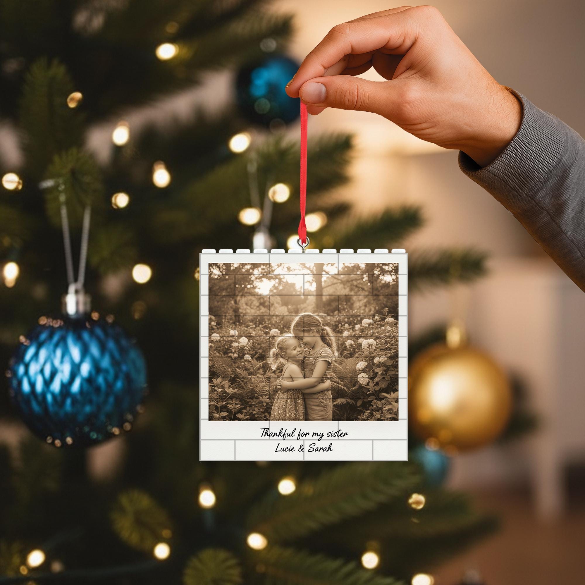 Sister Photo Ornament: Puzzle Bricks, Personalized Gift image 1