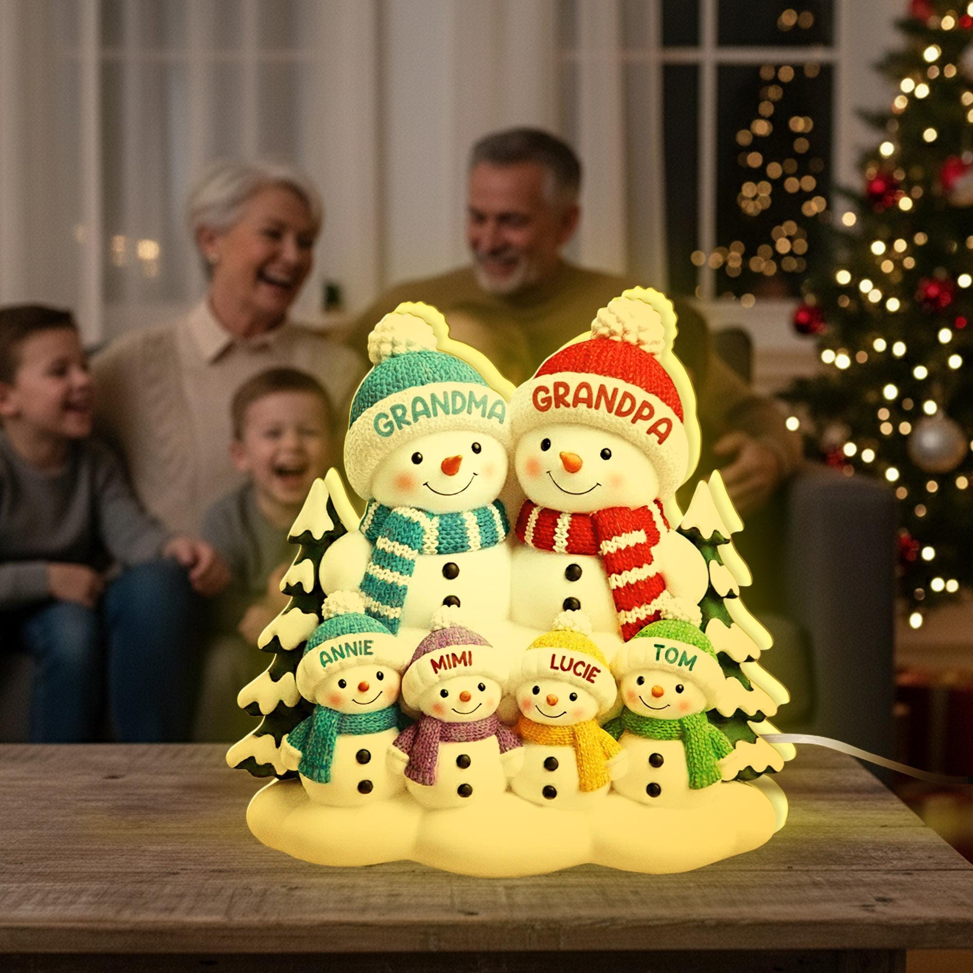 Personalised Snowman-Family LED Light Box – Grandparents Custom Names Holiday Table Decoration image 2