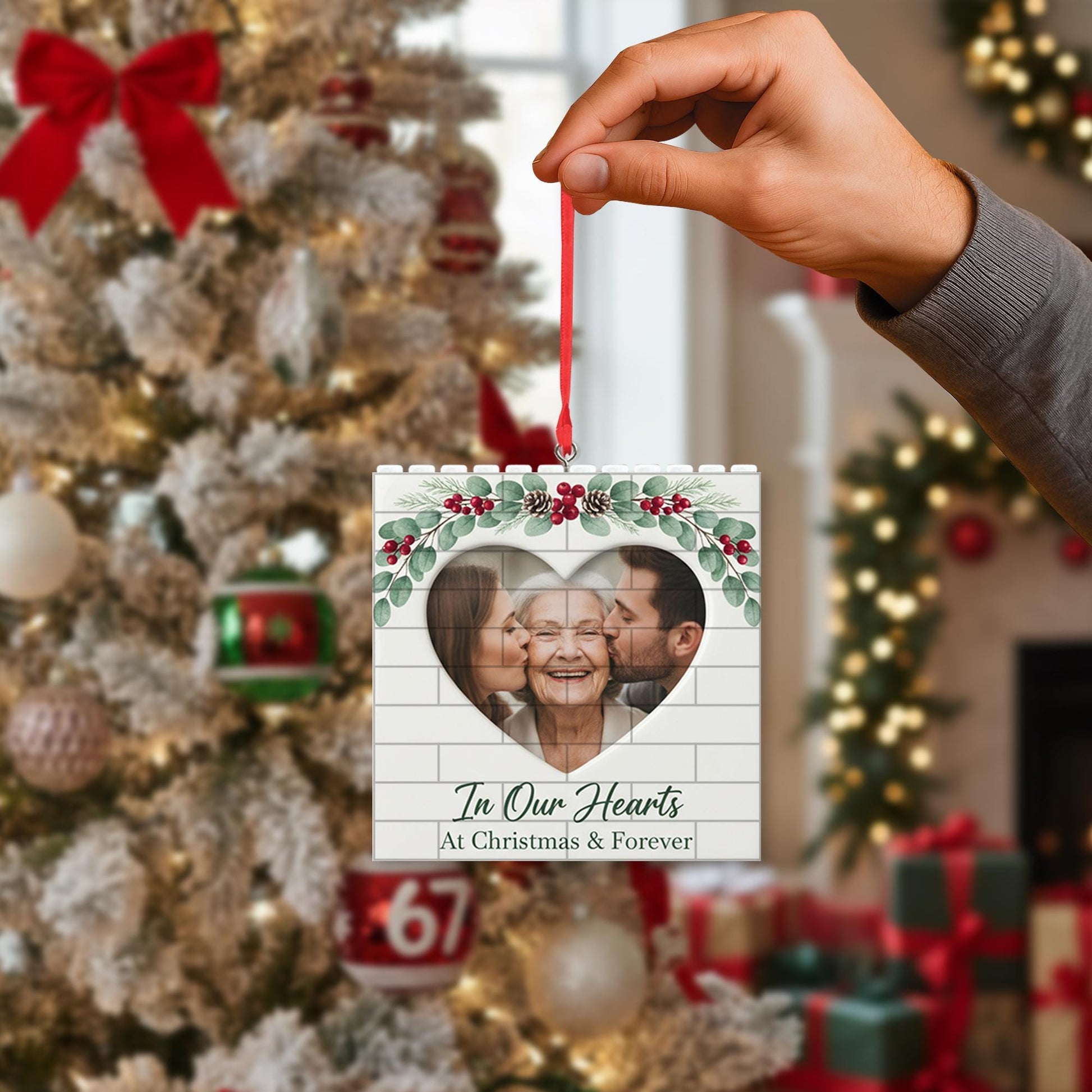 Memorial Ornament: Puzzle Bricks Photo Ornament, Loved One Keepsake image 1