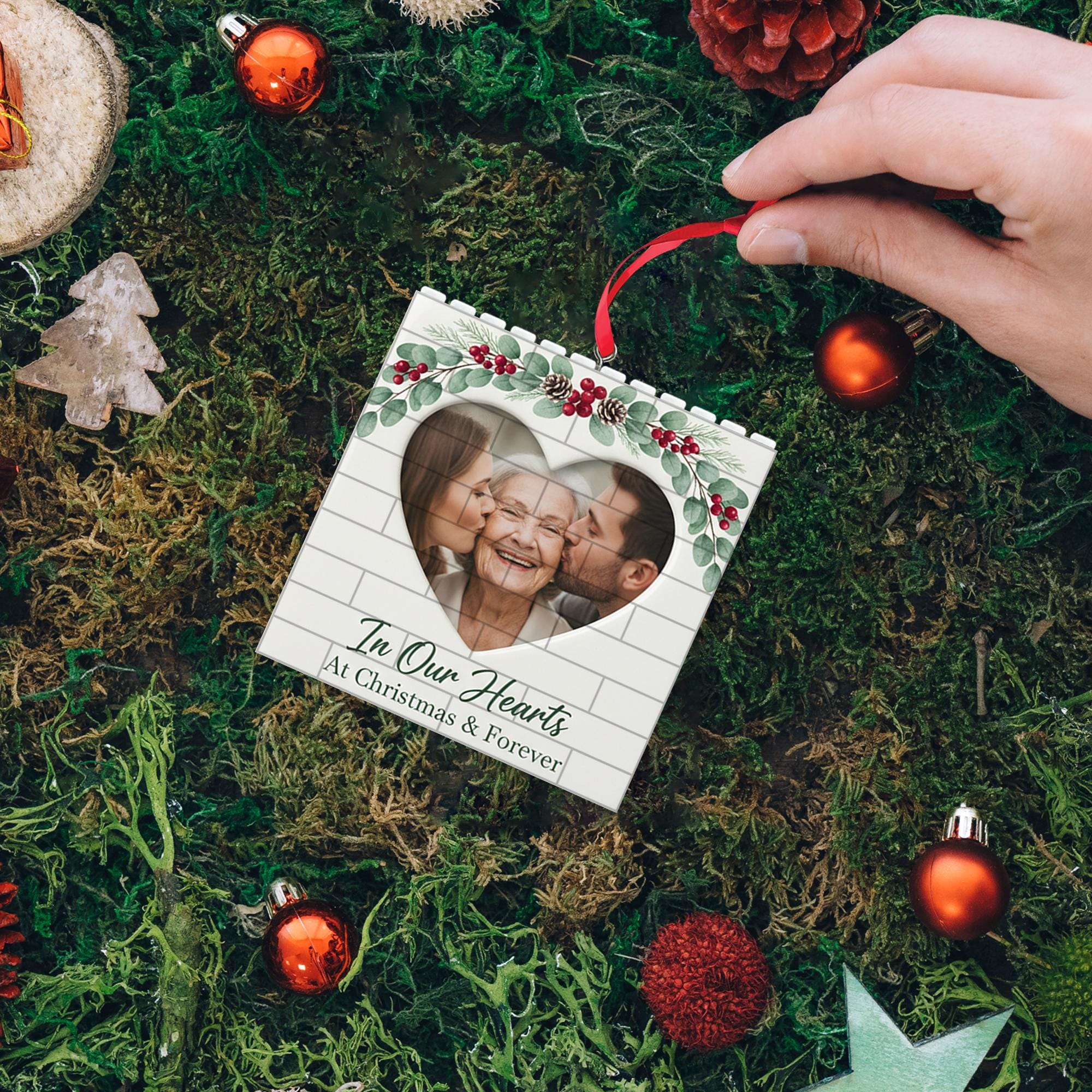 Memorial Ornament: Puzzle Bricks Photo Ornament, Loved One Keepsake image 2