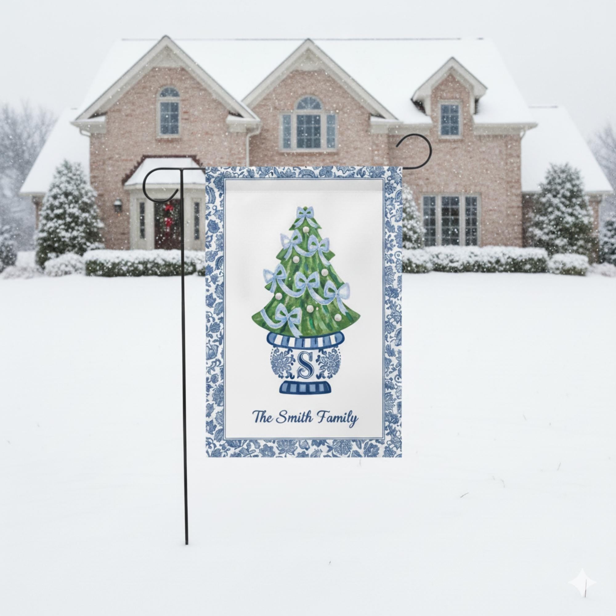 Custom Chinoiserie Christmas Garden Flag – Personalized Monogram Holiday Yard Decor image 2