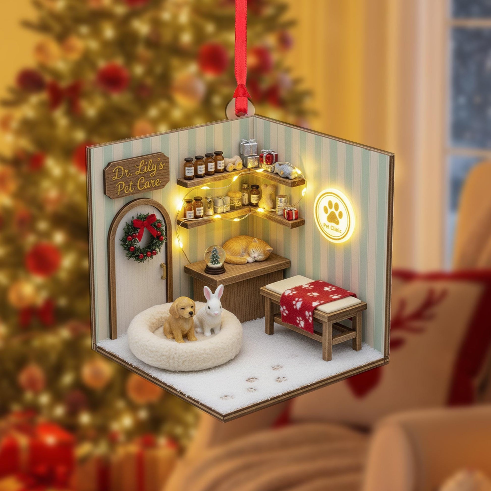 Personalized Pet-Care Mini Scene Ornament – Custom Dog & Cat Clinic Decoration image 2