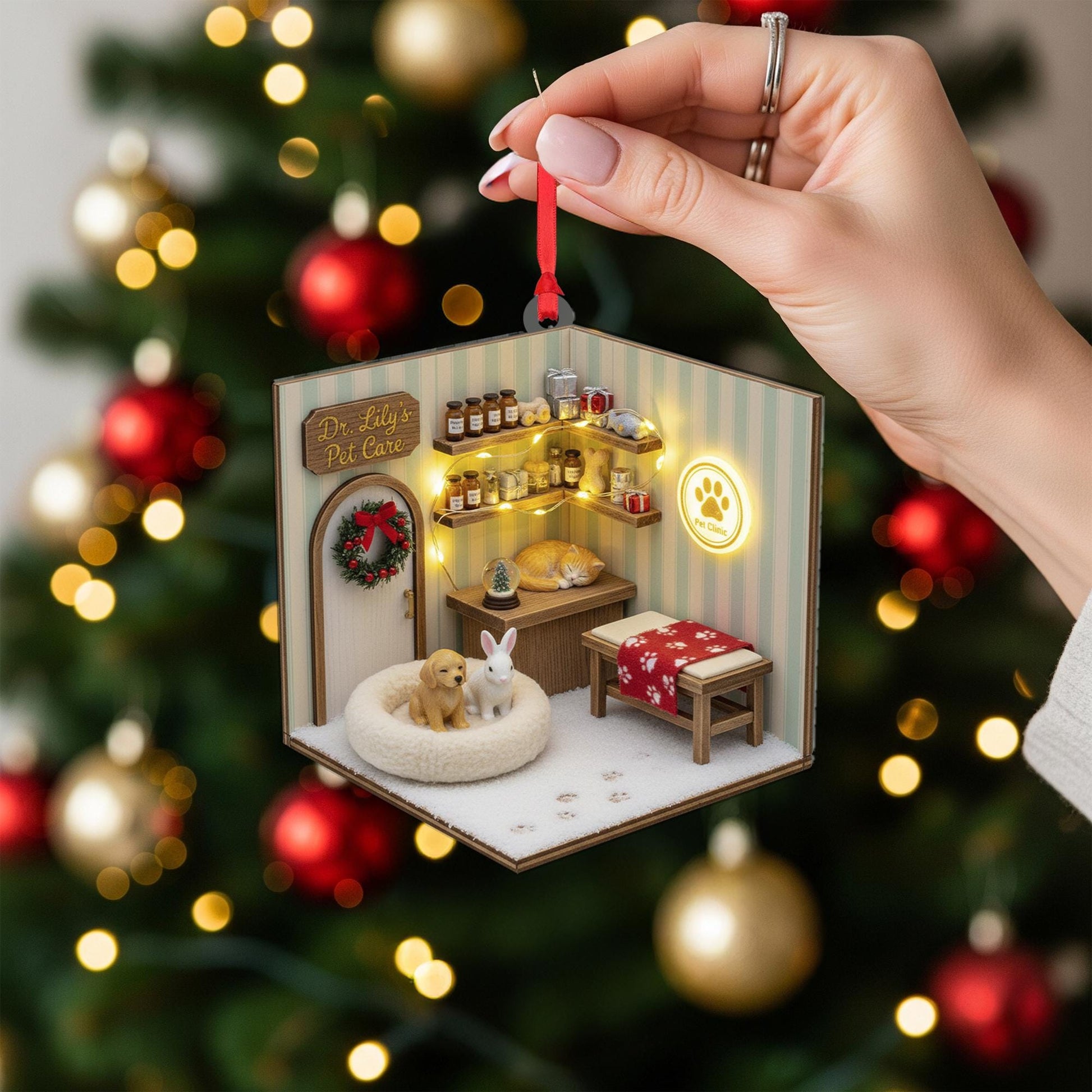Personalized Pet-Care Mini Scene Ornament – Custom Dog & Cat Clinic Decoration image 7