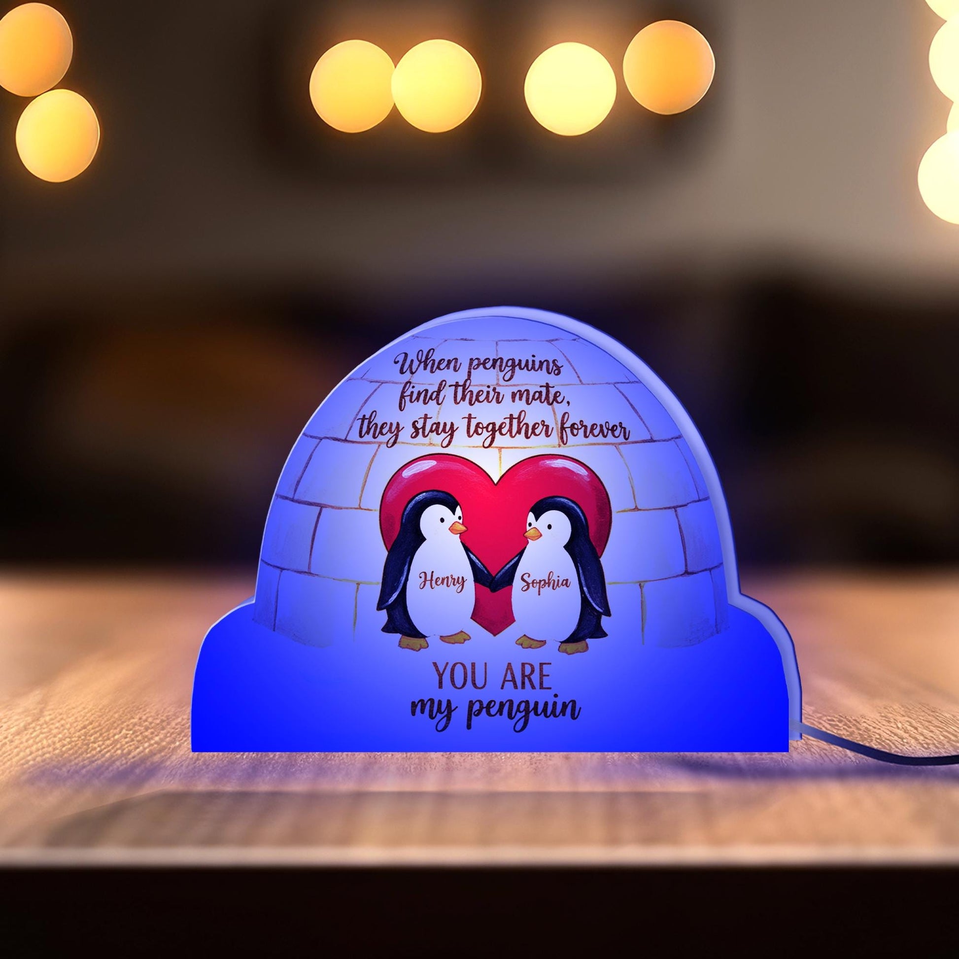 Personalized Penguin Light Box – Custom Couple Keepsake, Igloo Heart Decor image 5