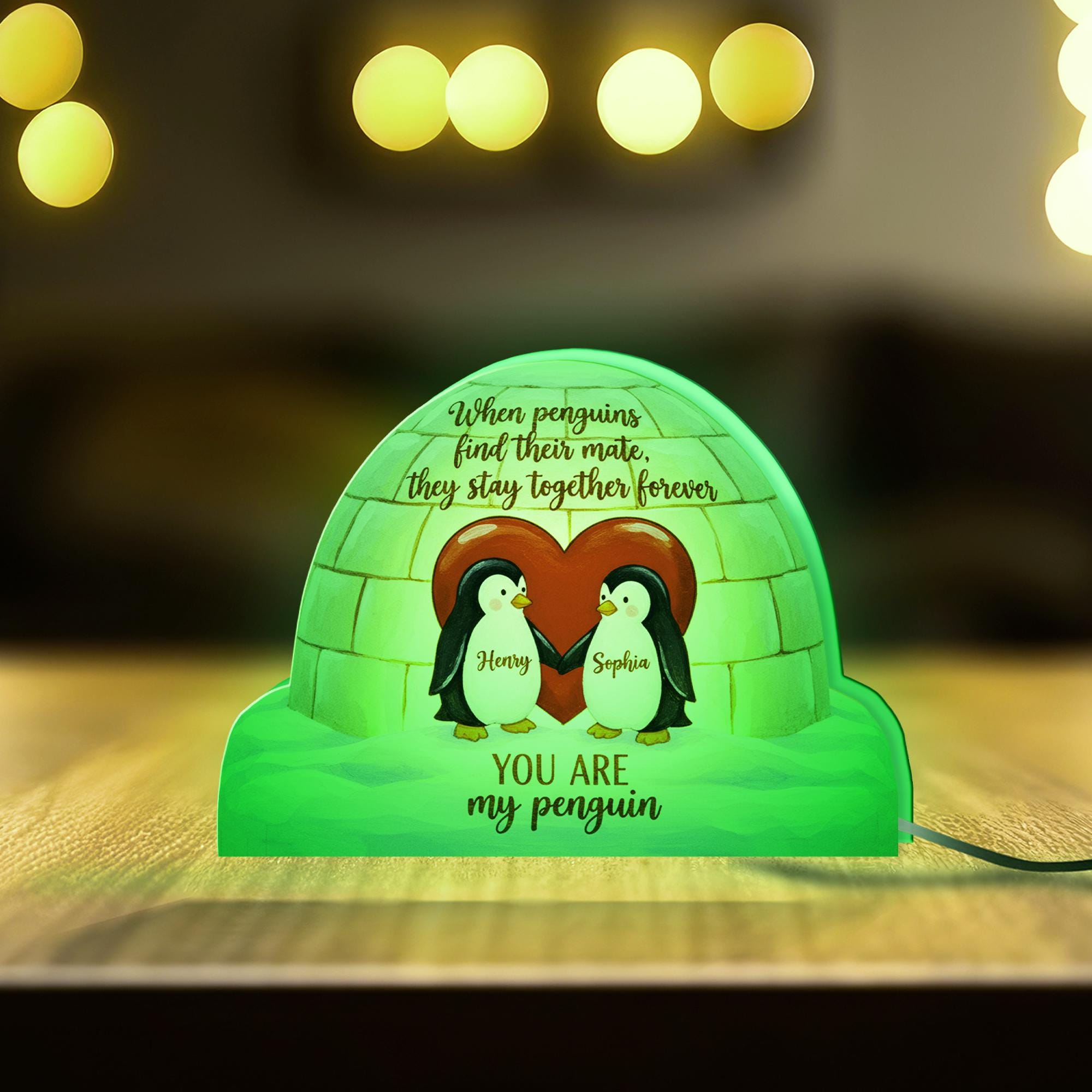 Personalized Penguin Light Box – Custom Couple Keepsake, Igloo Heart Decor image 6