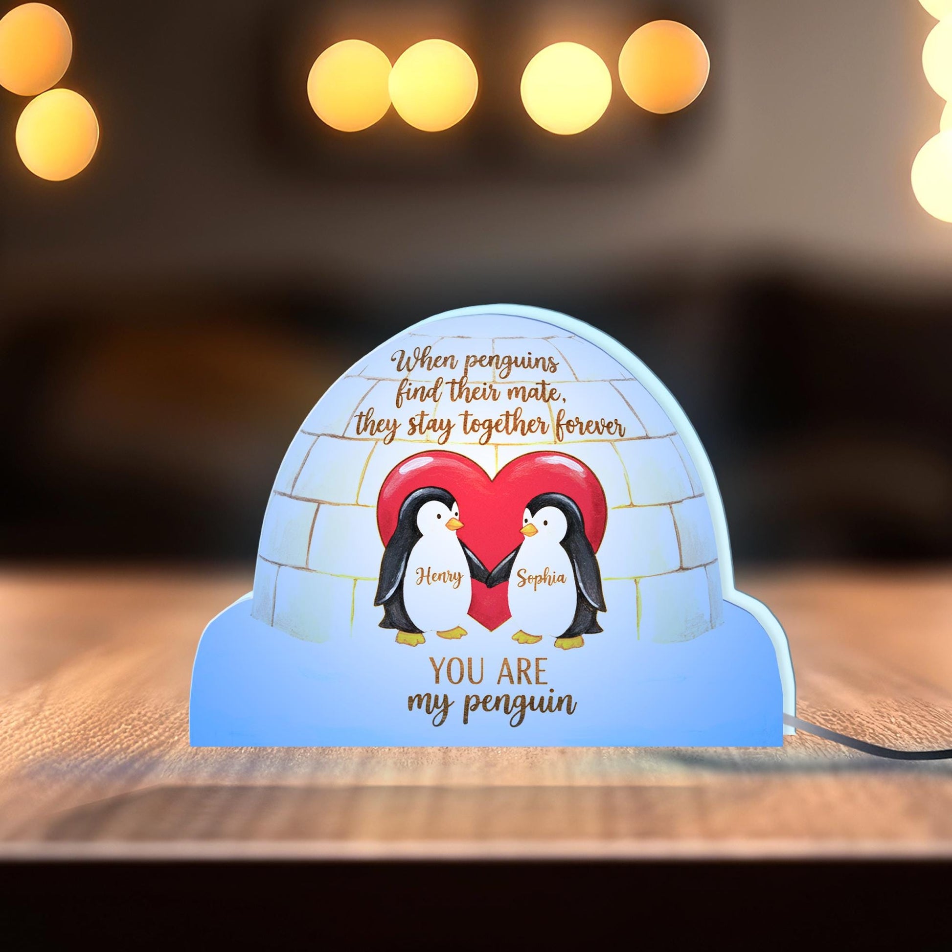 Personalized Penguin Light Box – Custom Couple Keepsake, Igloo Heart Decor image 7