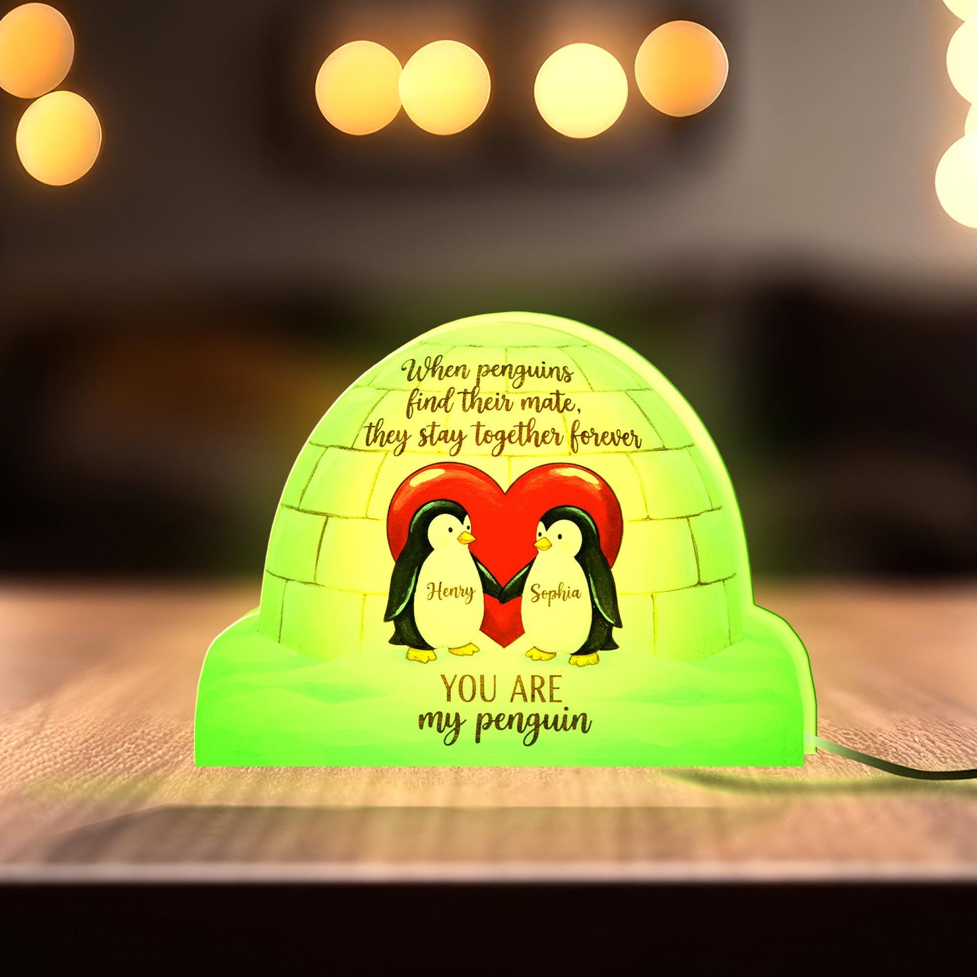 Personalized Penguin Light Box – Custom Couple Keepsake, Igloo Heart Decor image 8
