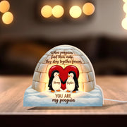 Personalized Penguin Light Box – Custom Couple Keepsake, Igloo Heart Decor image 1
