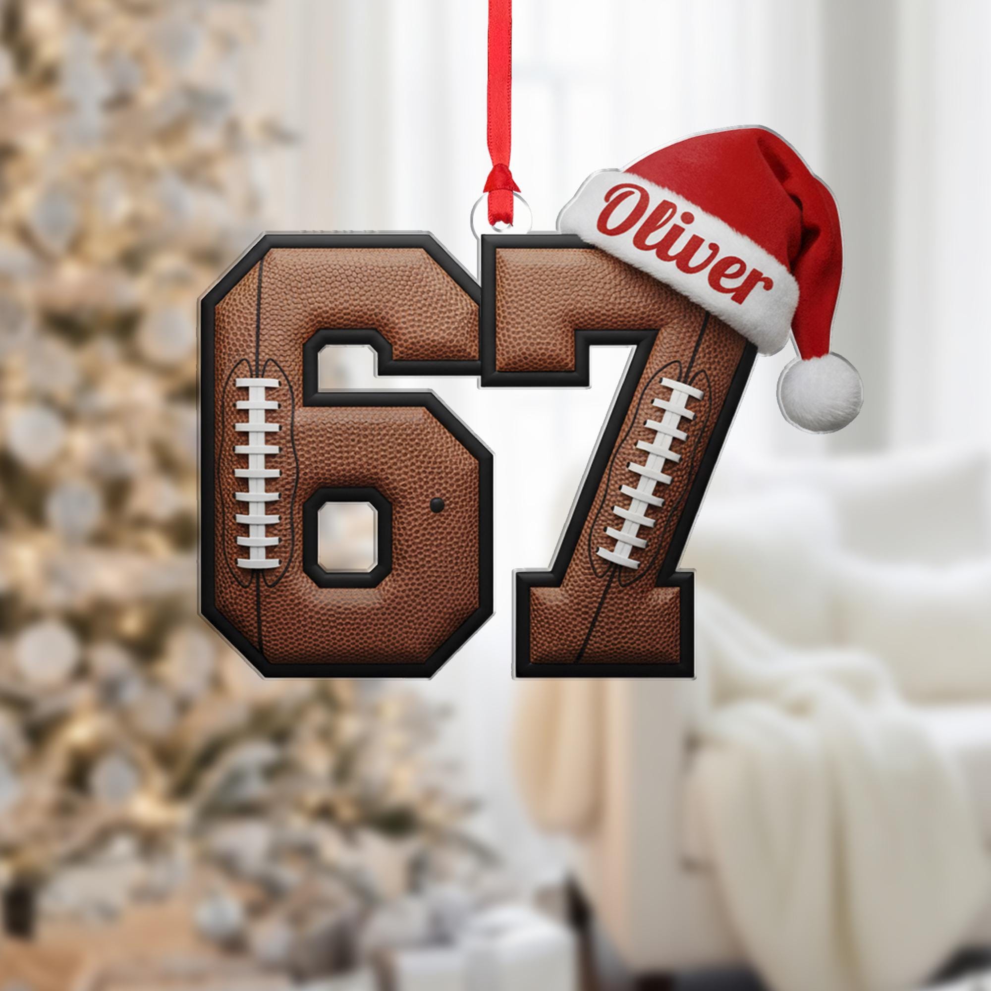 Personalized Football Number Ornament: Custom Jersey Name, Acrylic Sports Player Gift image 1