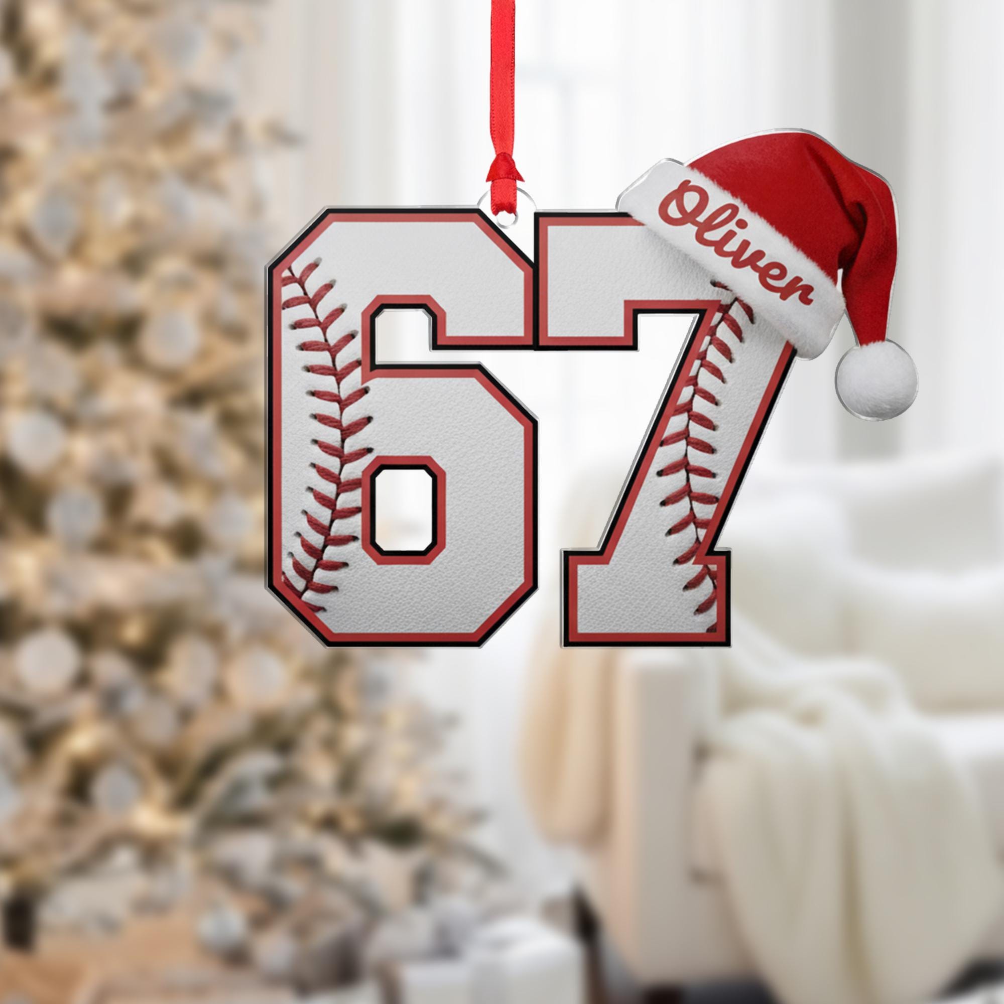 Personalized Baseball Number Ornament: Custom Jersey Name, Acrylic Sports Player Gift image 1