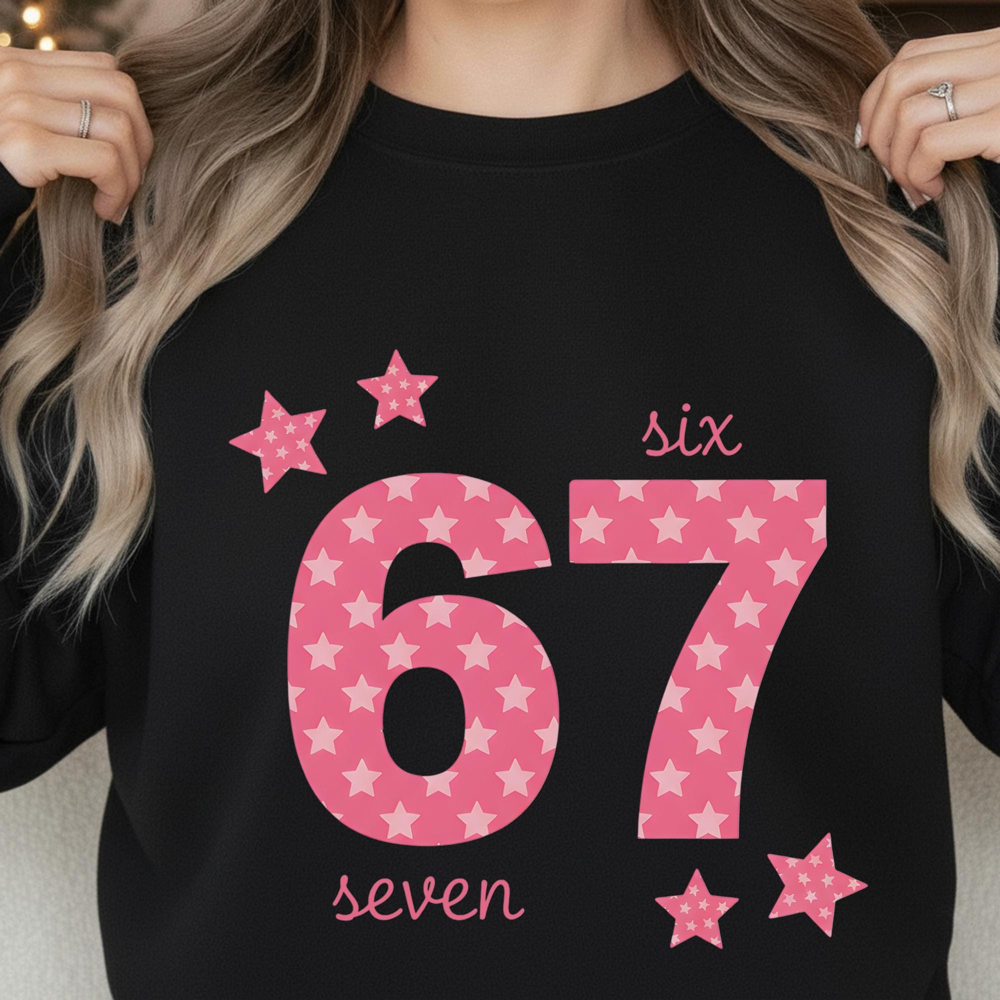 67th Slang Gen Z Gen Alpha Meme Sweatshirt: Pink Star 67 Pullover Gift image 2
