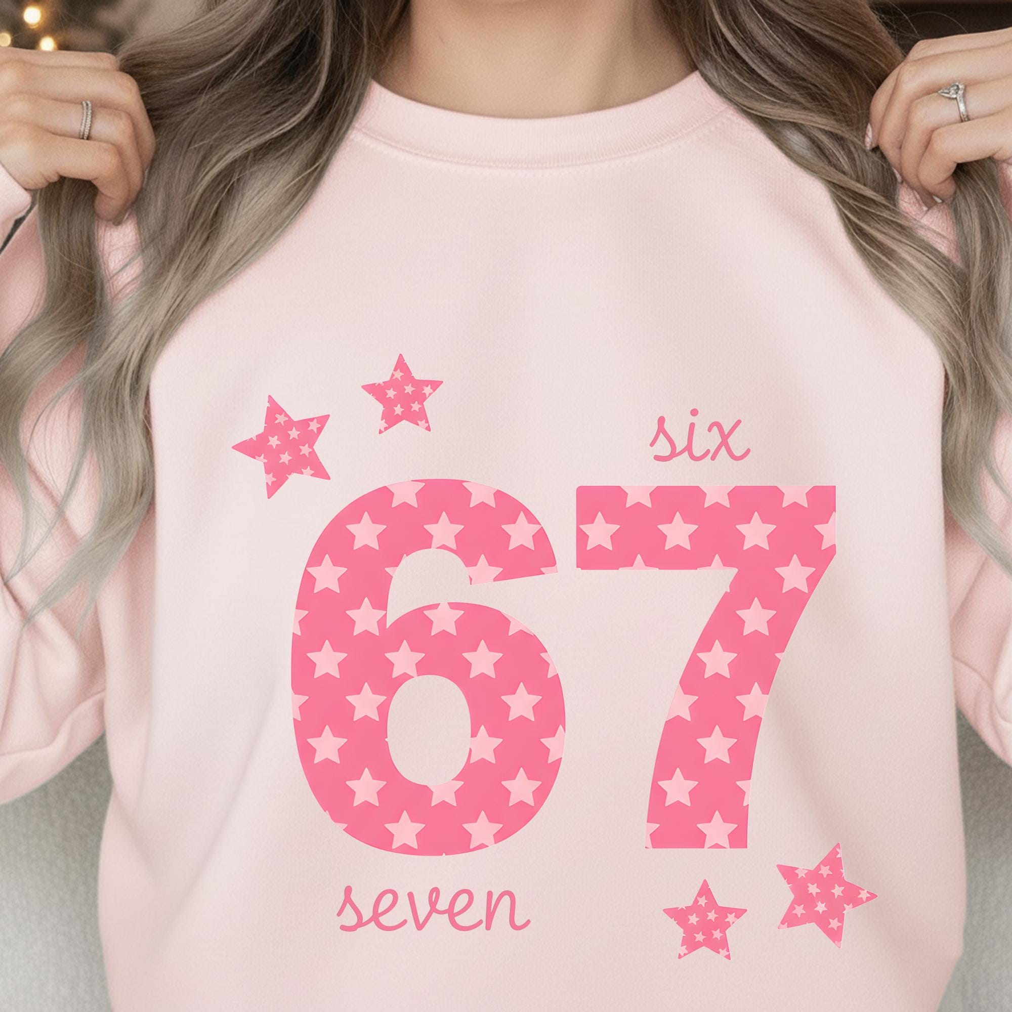 67th Slang Gen Z Gen Alpha Meme Sweatshirt: Pink Star 67 Pullover Gift image 1
