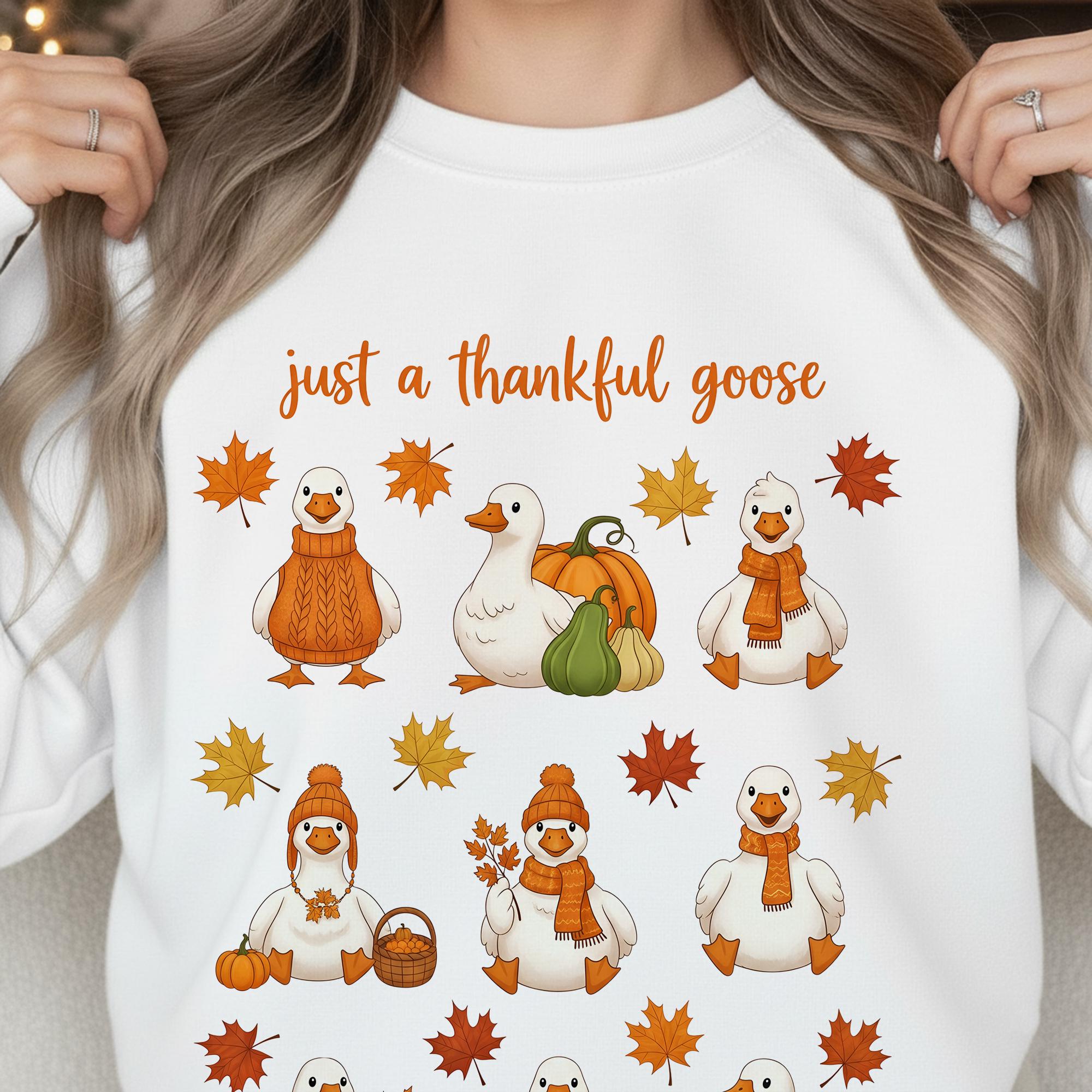 Funny Goose Thanksgiving Sweatshirt: 'Just a Thankful Goose' Fall Pullover image 1