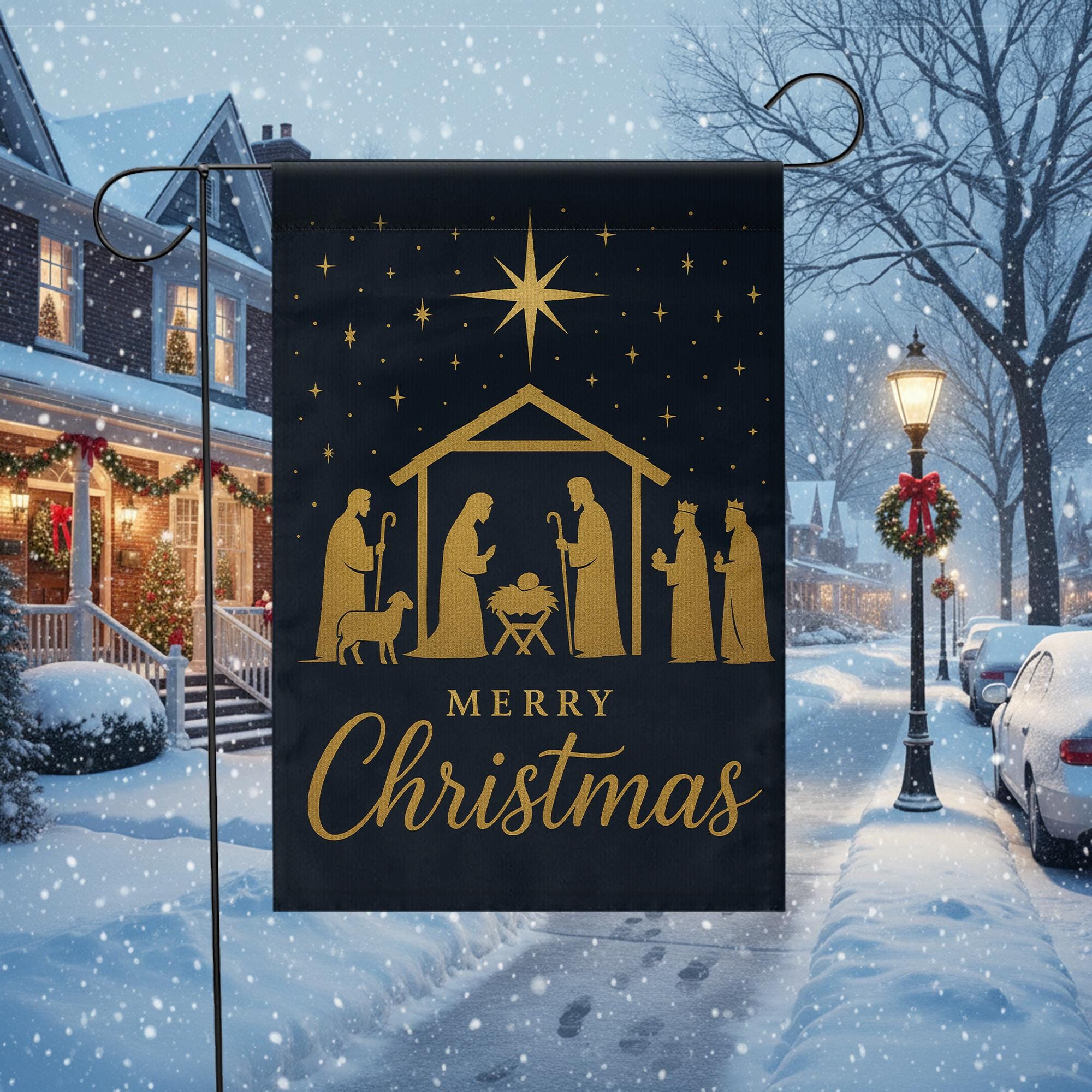 Merry Christmas Nativity Garden Flag: Holy Family Outdoor Yard Flag image 1