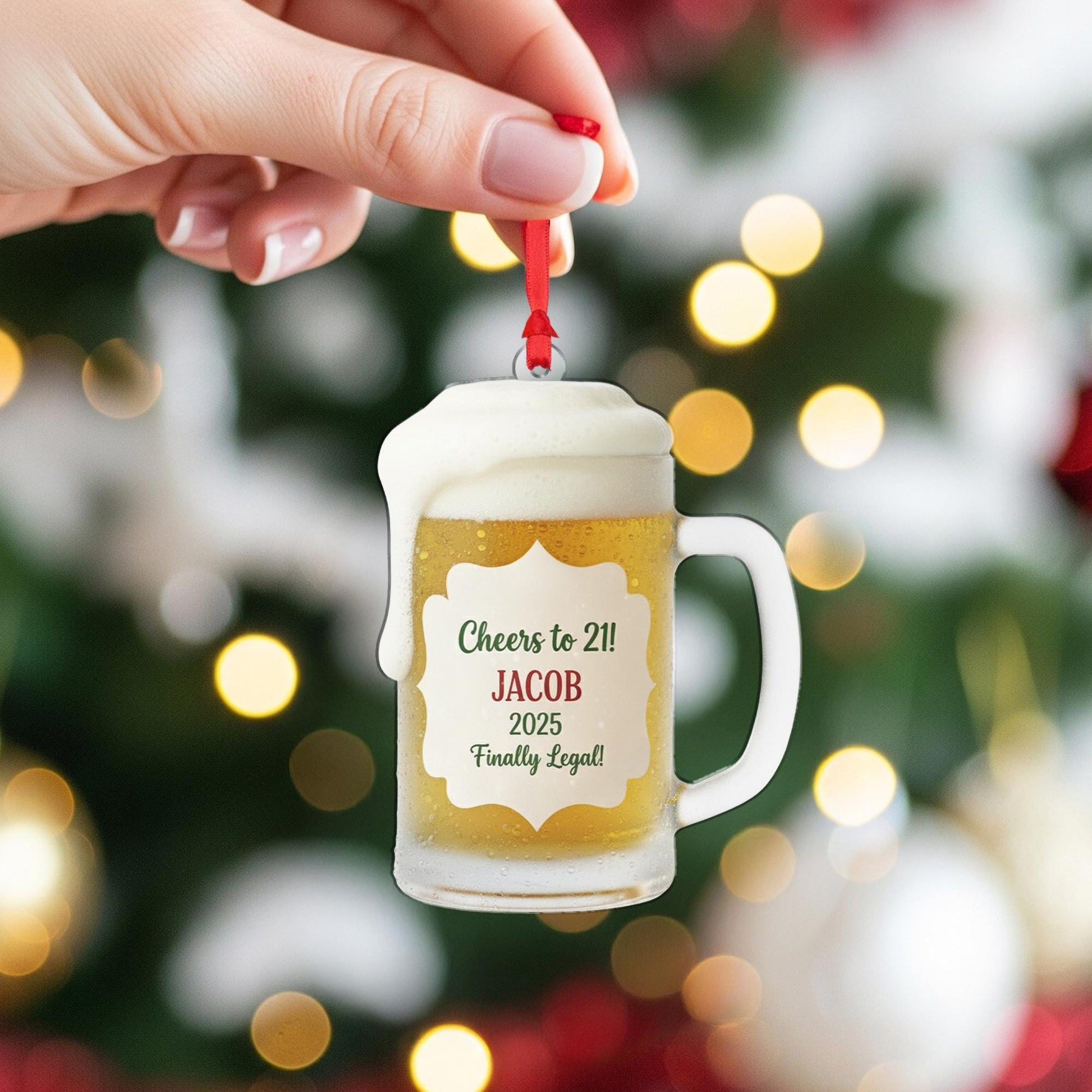 Cheers to 21 Personalized Beer Mug Ornament: Finally Legal Holiday Decor, Birthday Keepsake Gift image 5
