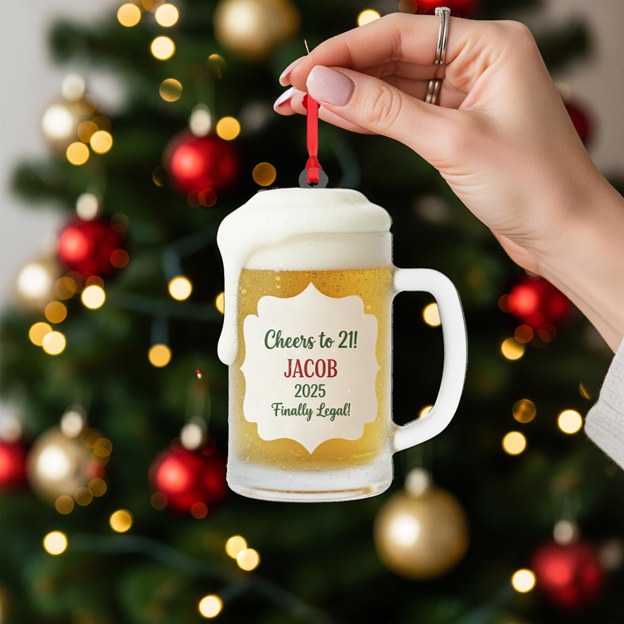 Cheers to 21 Personalized Beer Mug Ornament: Finally Legal Holiday Decor, Birthday Keepsake Gift image 6