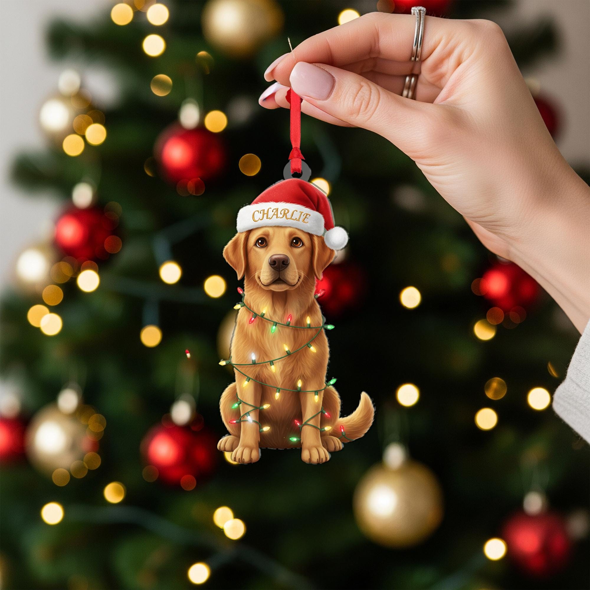 Personalized Golden Retriever Ornament: Christmas Pet Keepsake, Santa Hat image 6