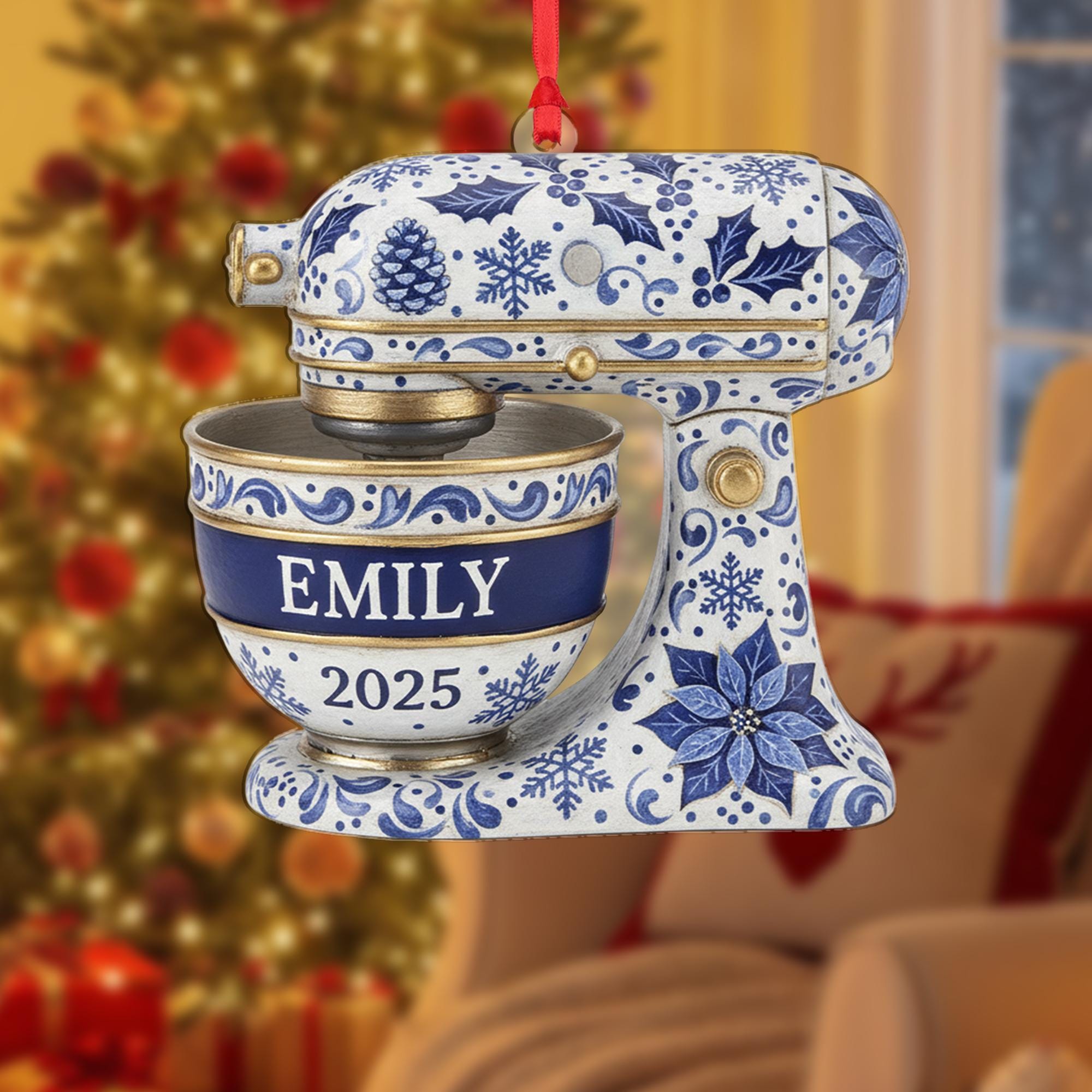 Personalised Blue & White Stand Mixer Ornament– Holiday Baking Kitchen Decor Gift for Baker image 1