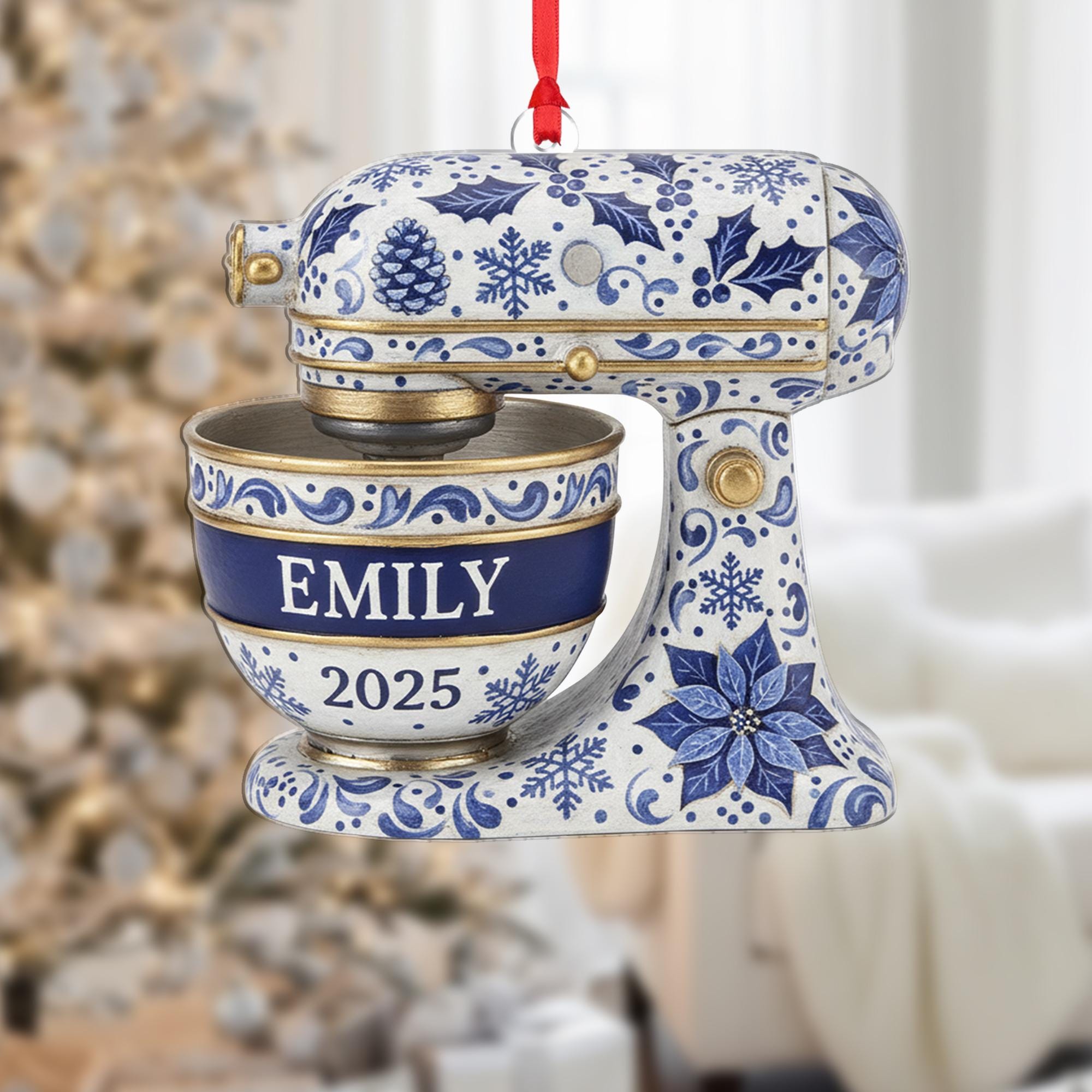 Personalised Blue & White Stand Mixer Ornament– Holiday Baking Kitchen Decor Gift for Baker image 2