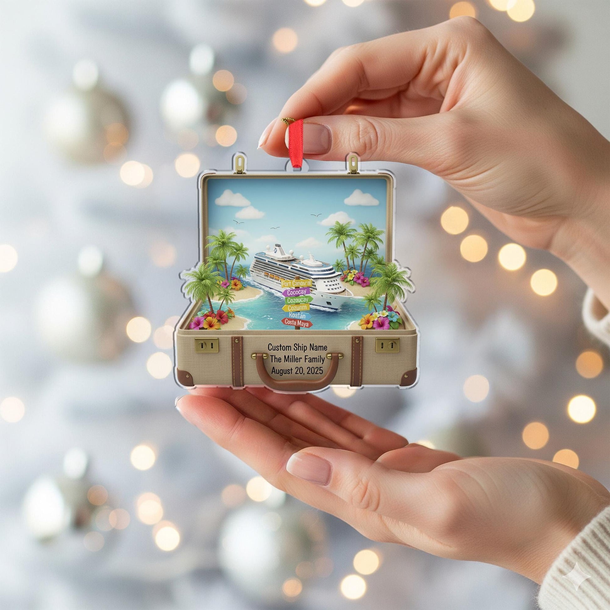 Custom Cruise Travel Ornament – Personalized Vacation Keepsake with Ship Name and Family Destination image 3