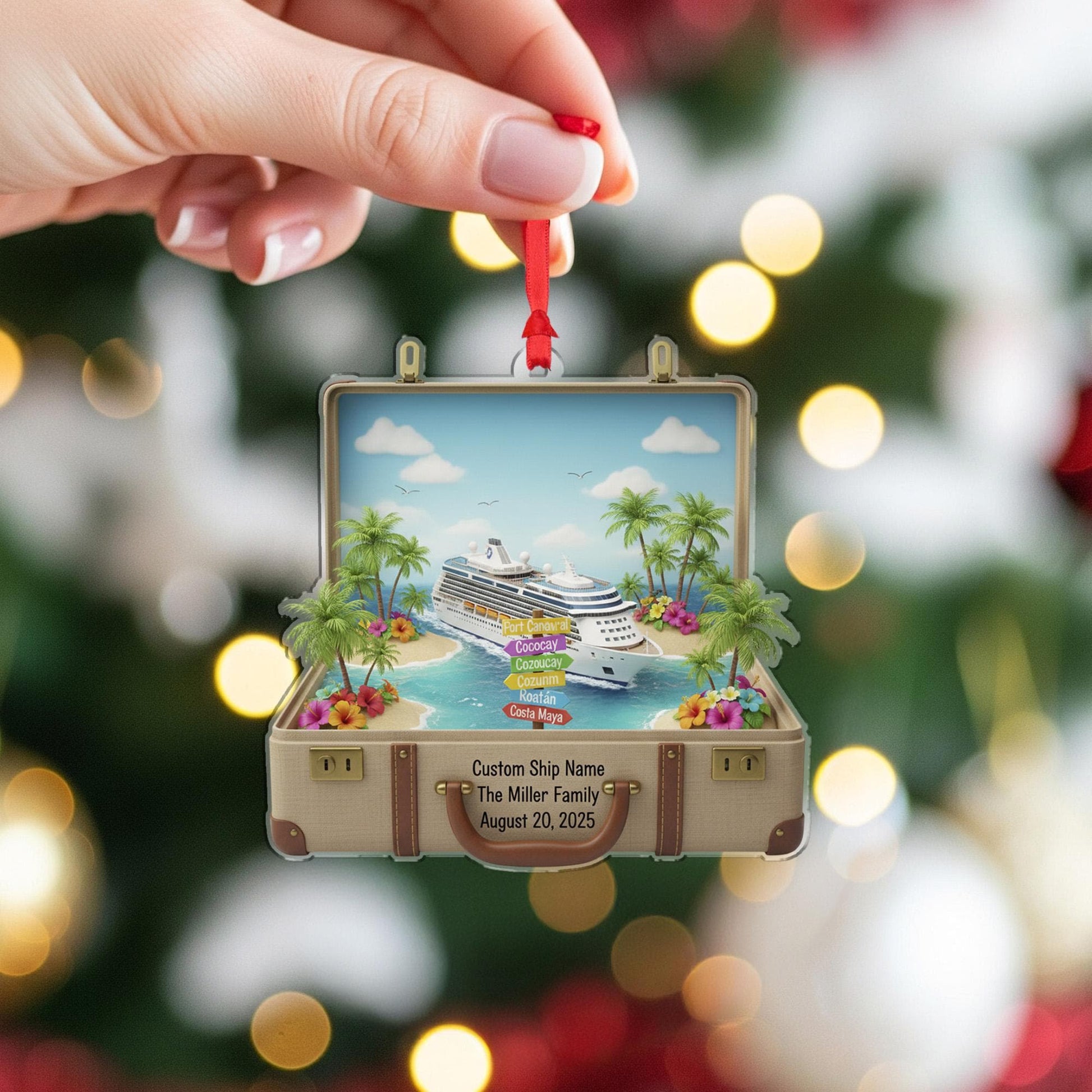 Custom Cruise Travel Ornament – Personalized Vacation Keepsake with Ship Name and Family Destination image 1