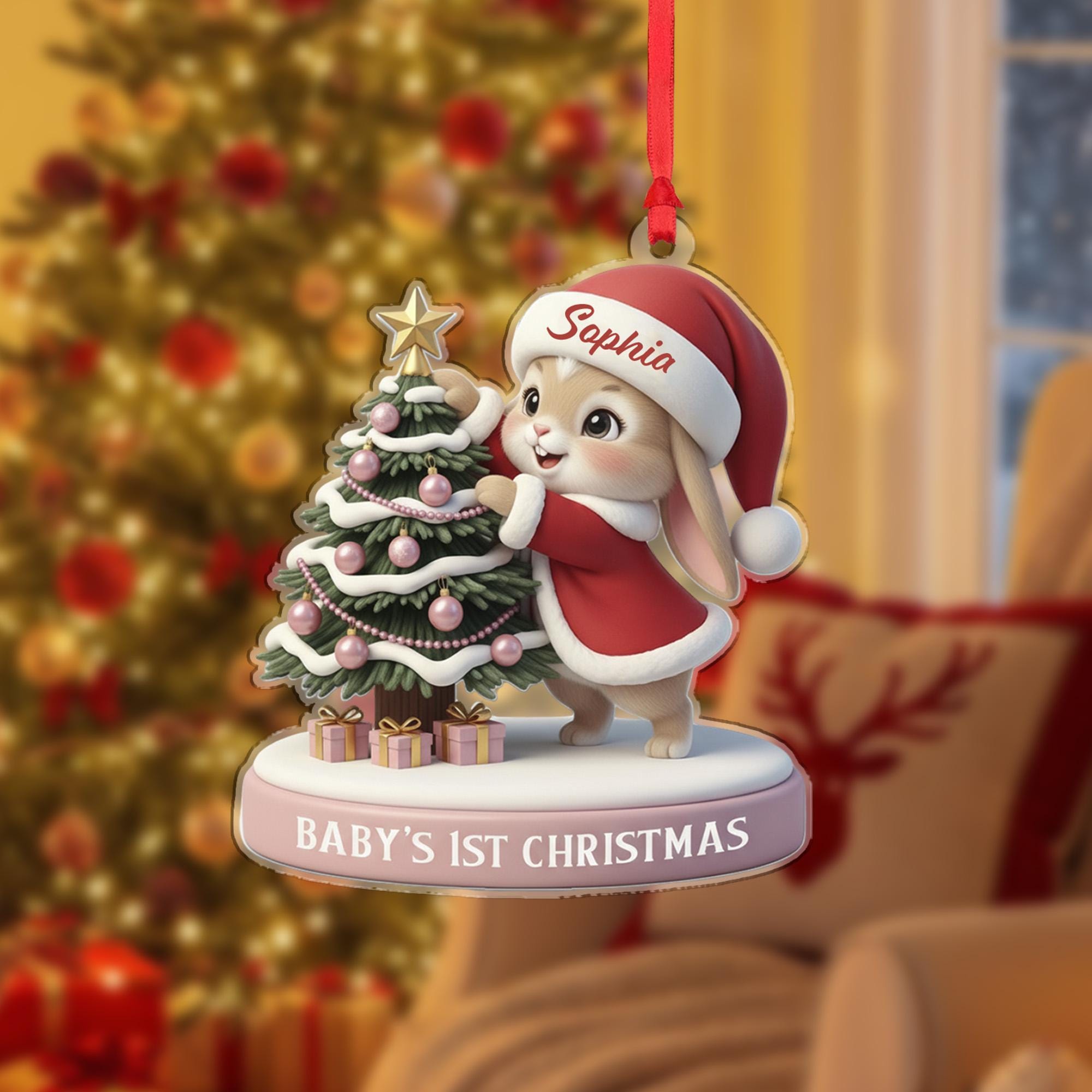 Personalized Baby’s First Christmas Ornament – Custom Name Bunny Decoration, Newborn Holiday Keepsake image 6