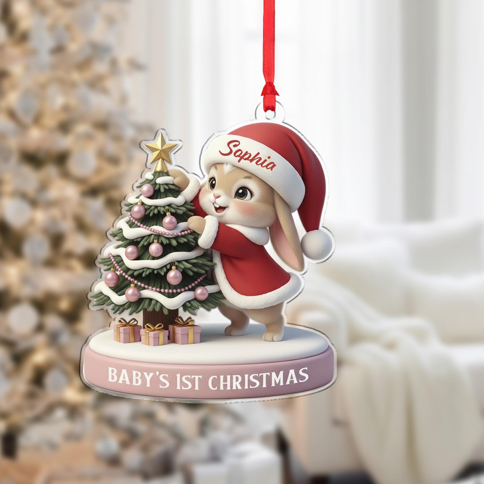 Personalized Baby’s First Christmas Ornament – Custom Name Bunny Decoration, Newborn Holiday Keepsake image 7