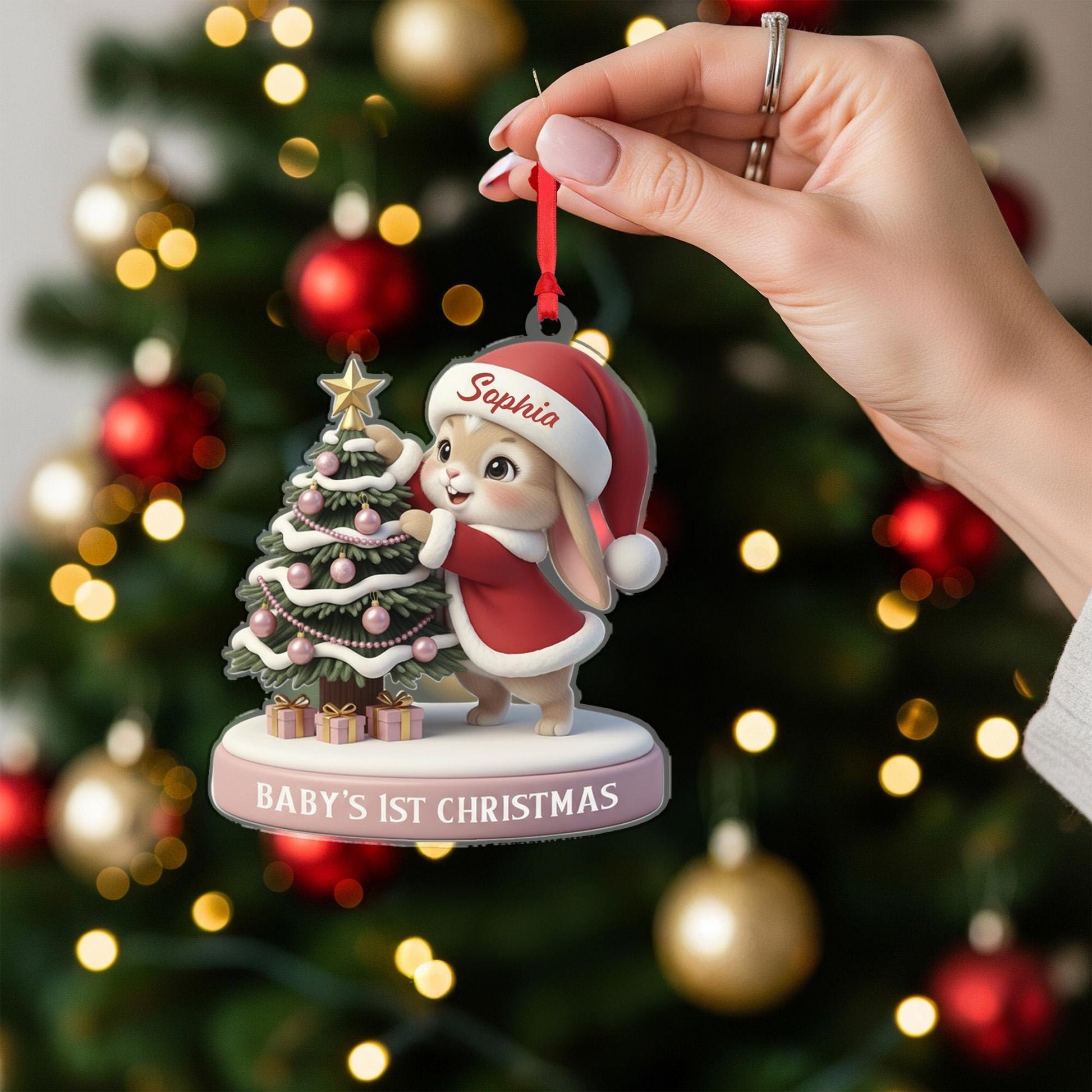 Personalized Baby’s First Christmas Ornament – Custom Name Bunny Decoration, Newborn Holiday Keepsake image 1