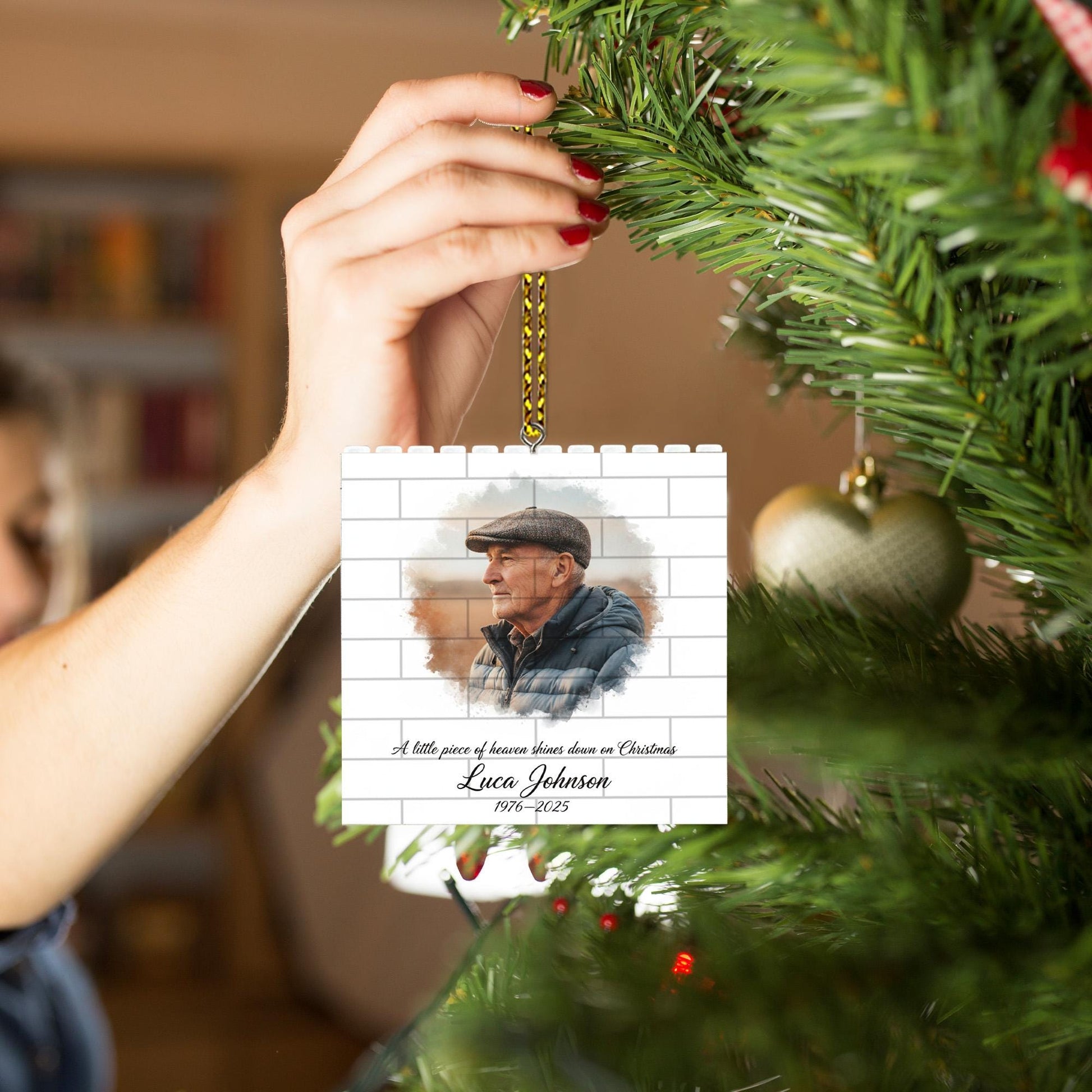 Custom Memorial Puzzle Ornament – Personalized Photo Christmas Keepsake in Loving Memory Decor image 1