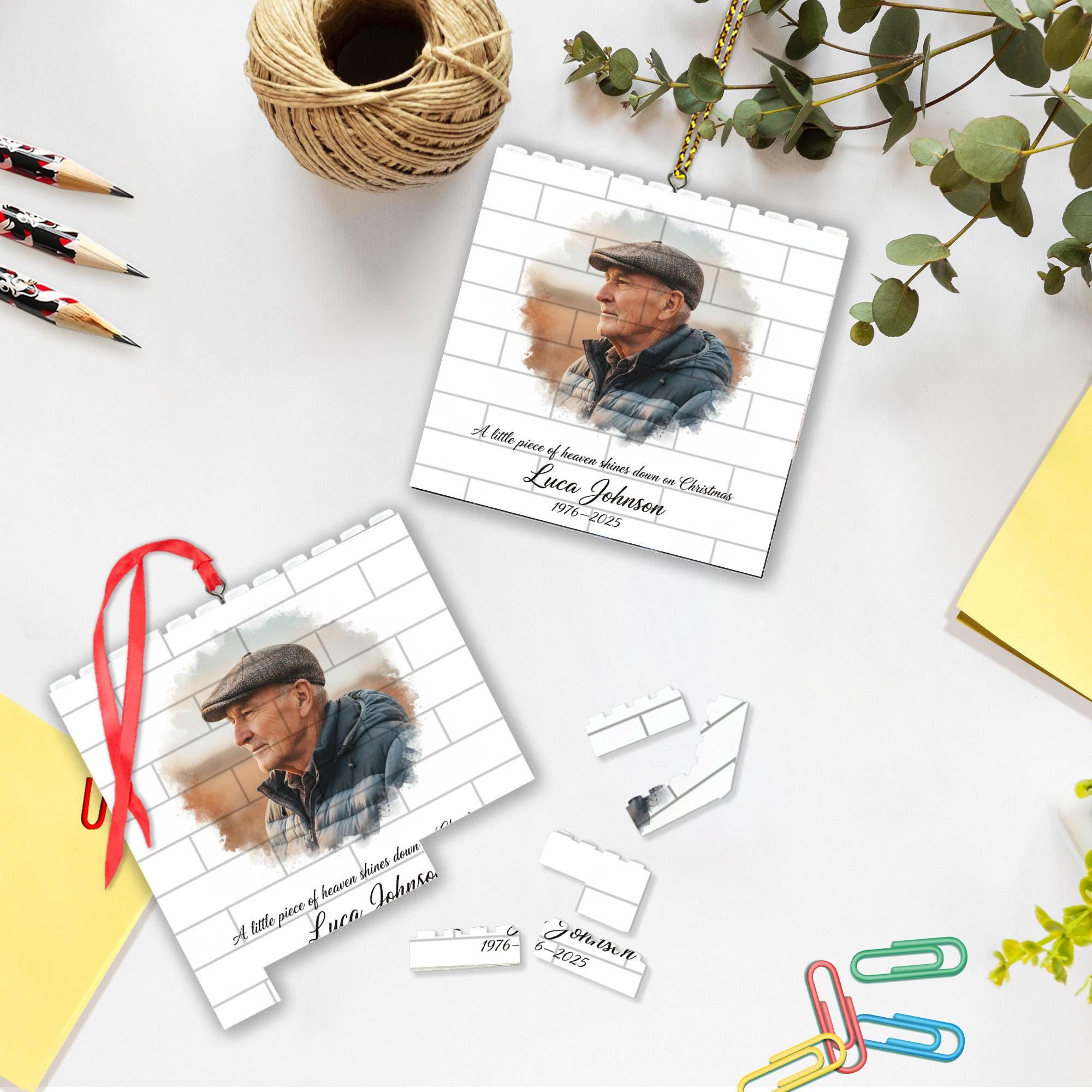 Custom Memorial Puzzle Ornament – Personalized Photo Christmas Keepsake in Loving Memory Decor image 2