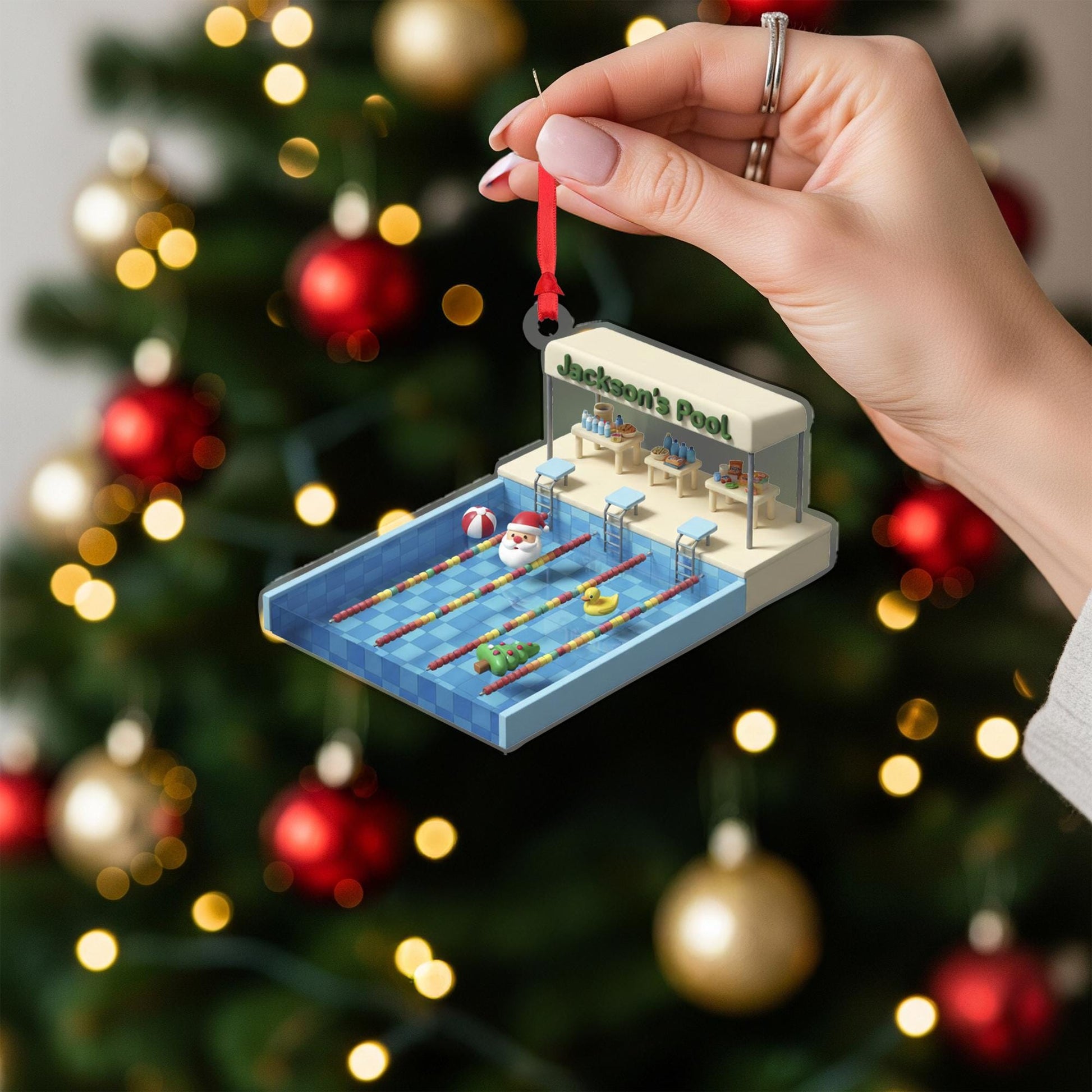 Personalized Pool Ornament – Swimming Decoration, Mini Pool Scene, Christmas Tree Keepsake for Swimmers image 2