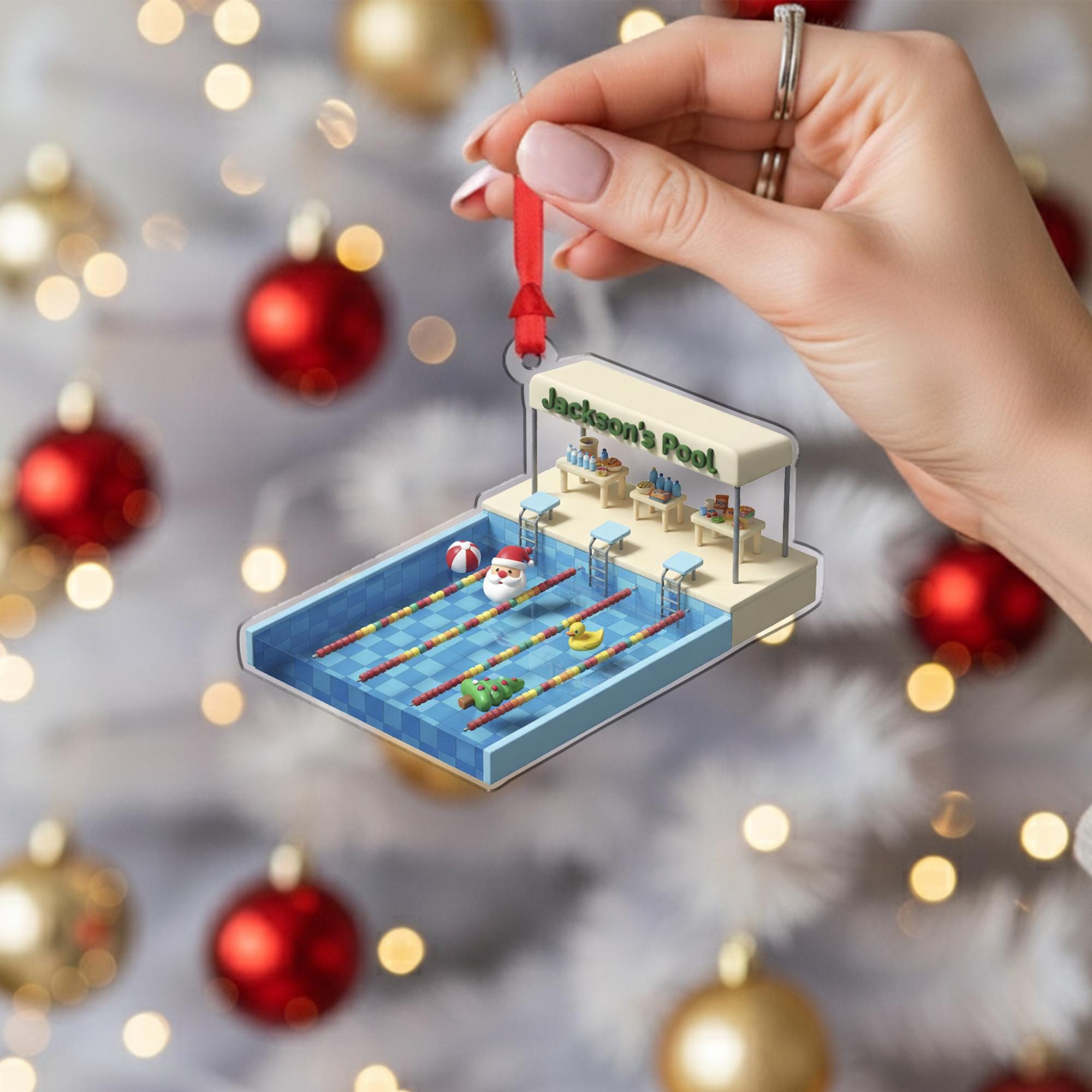 Personalized Pool Ornament – Swimming Decoration, Mini Pool Scene, Christmas Tree Keepsake for Swimmers image 3